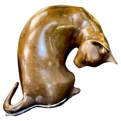 Scultura in bronzo di un gatto, stile Deco