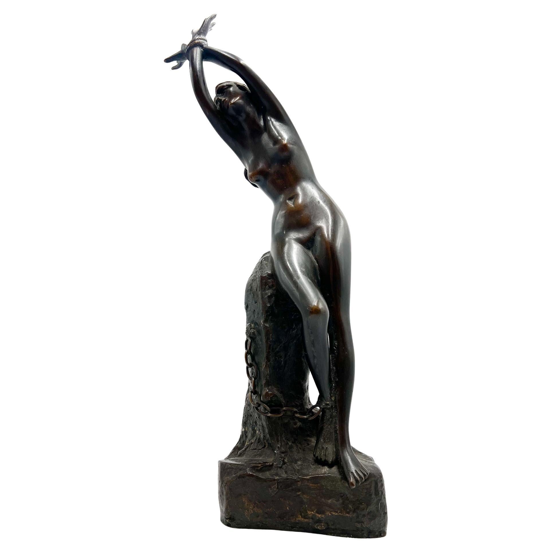 Bronze Sculpture of Chained Woman by Odoardo Tabacchi from the 1800s