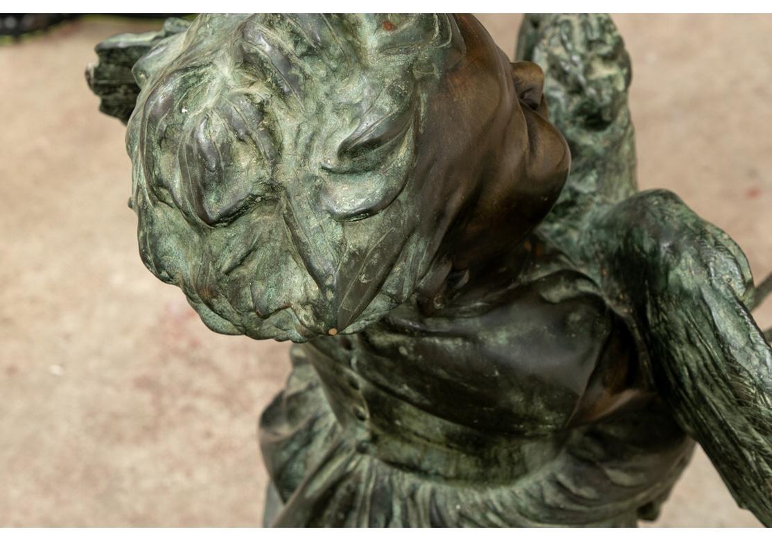 20th Century Bronze Sculpture of a Child Holding an Unruly Rooster For Sale