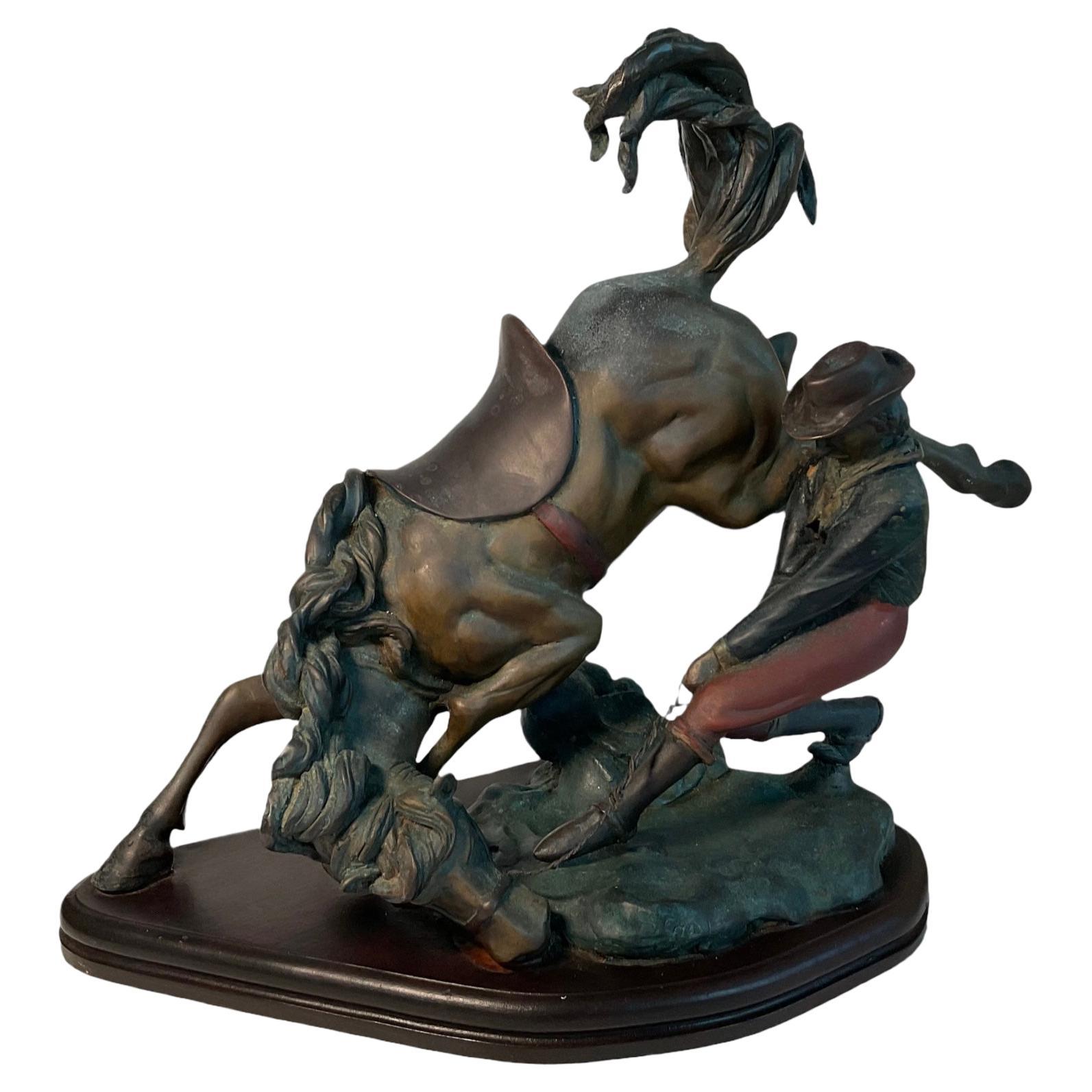 Bronze Sculpture of a Conquered Bucking Horse For Sale