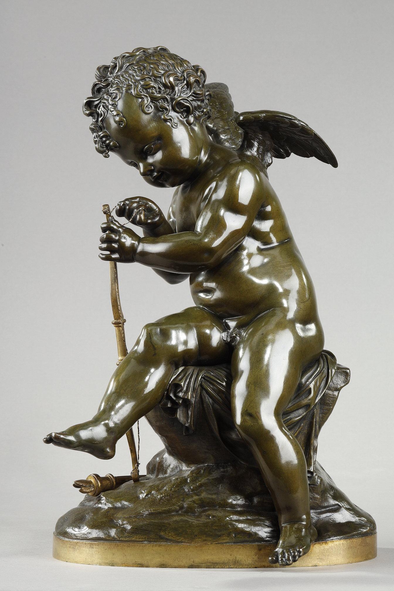 French Bronze sculpture of a Cupid, after Lemire For Sale
