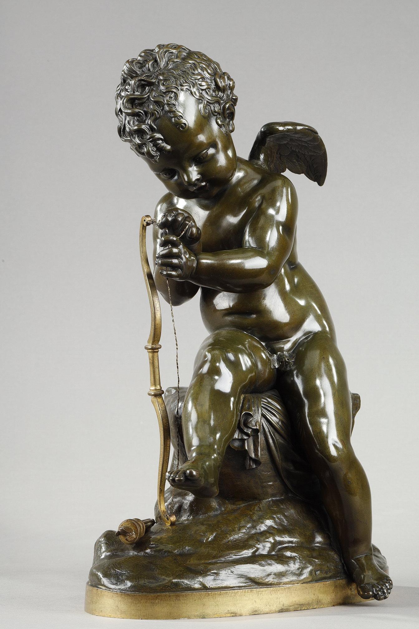Patinated Bronze sculpture of a Cupid, after Lemire For Sale