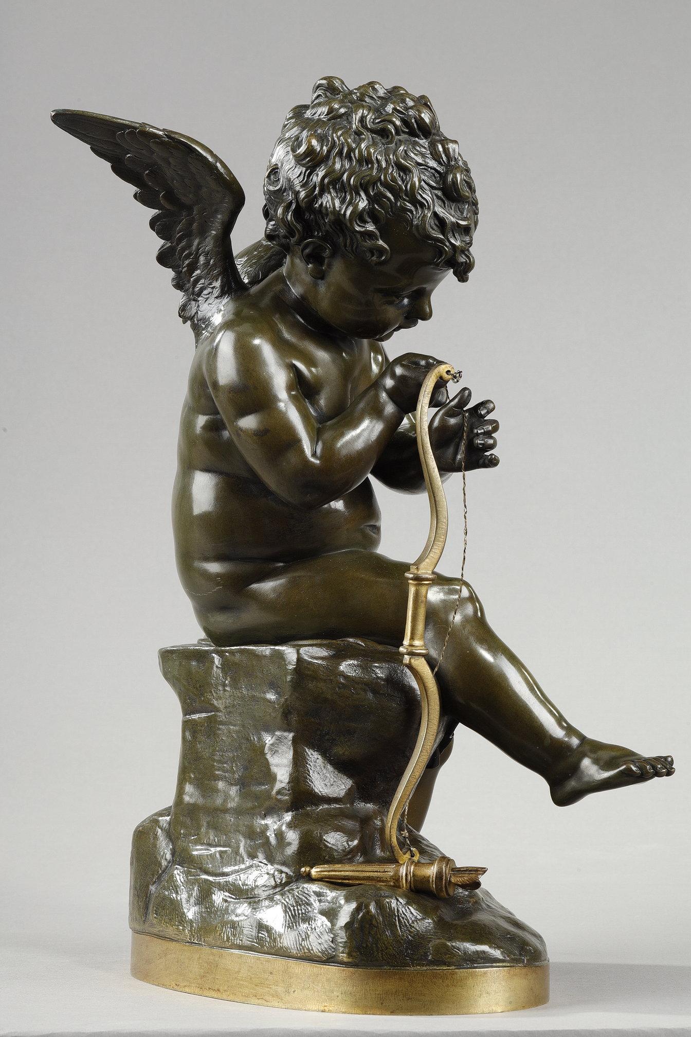 Bronze sculpture of a Cupid, after Lemire In Good Condition For Sale In Paris, FR