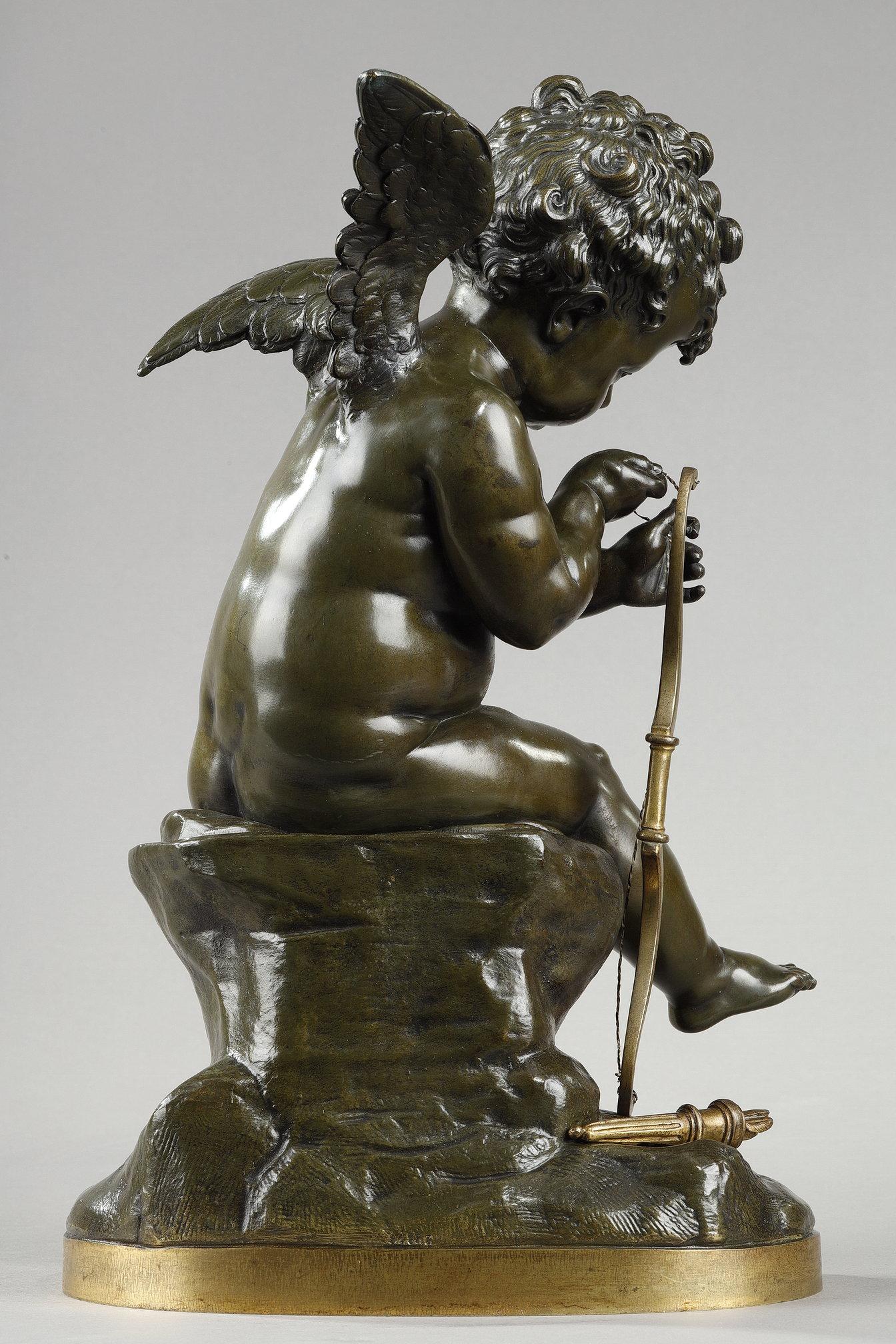 Late 19th Century Bronze sculpture of a Cupid, after Lemire For Sale