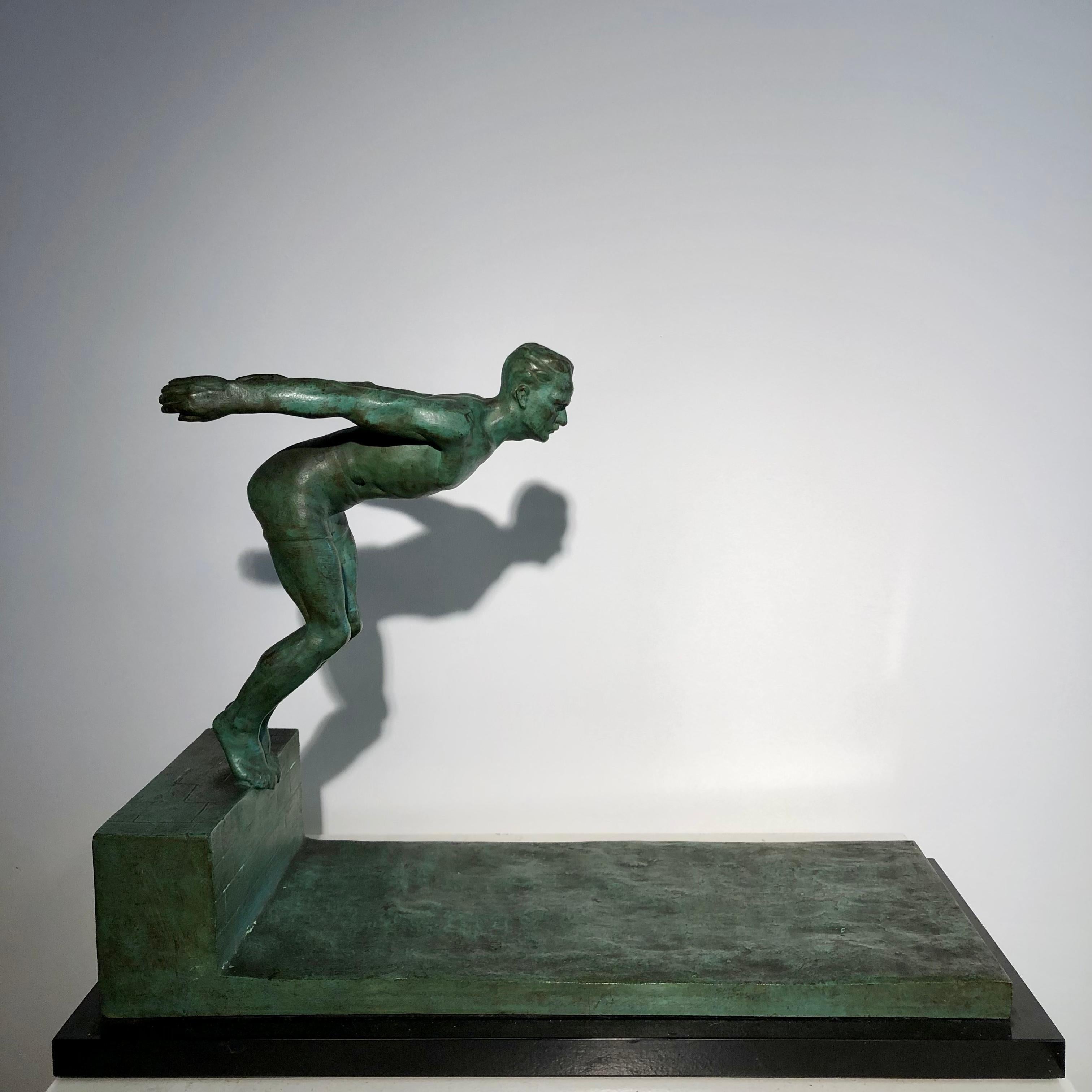 Art Deco Bronze Sculpture of a Diver by J.Duquet