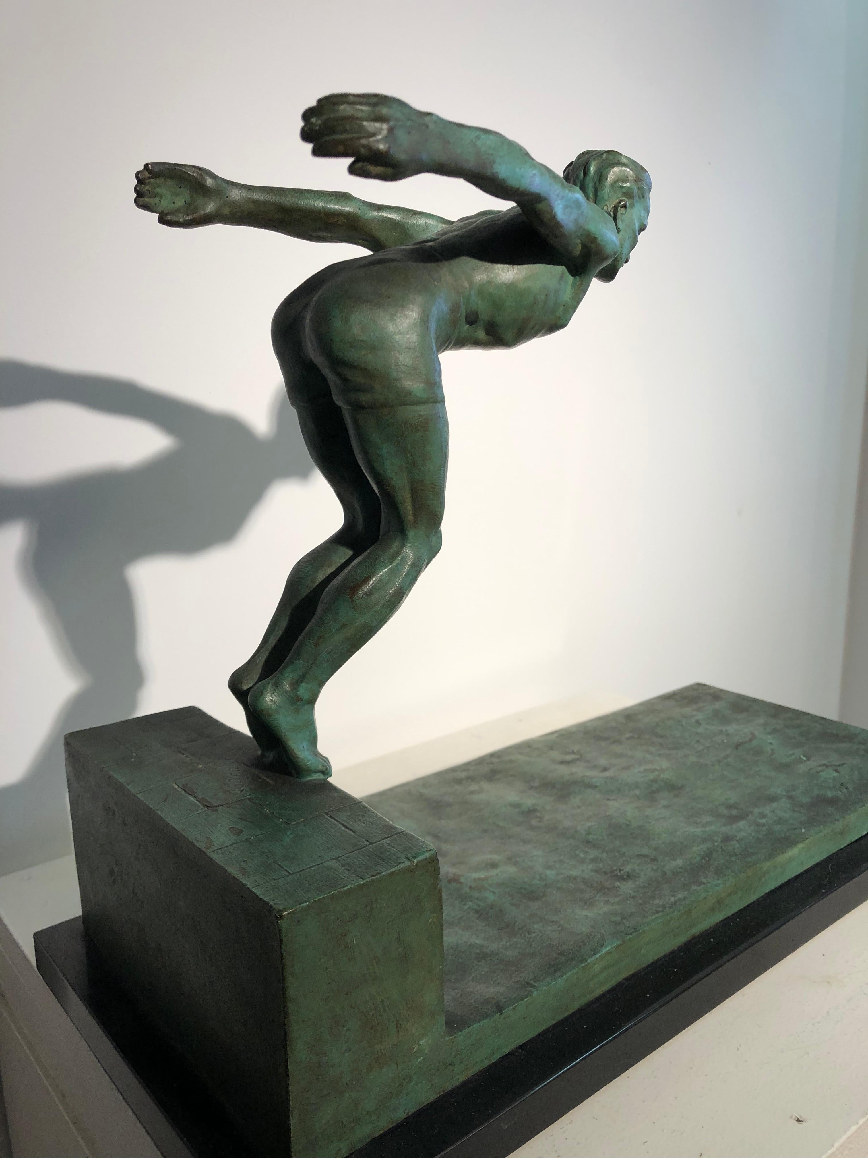 Belgian Bronze Sculpture of a Diver by J.Duquet