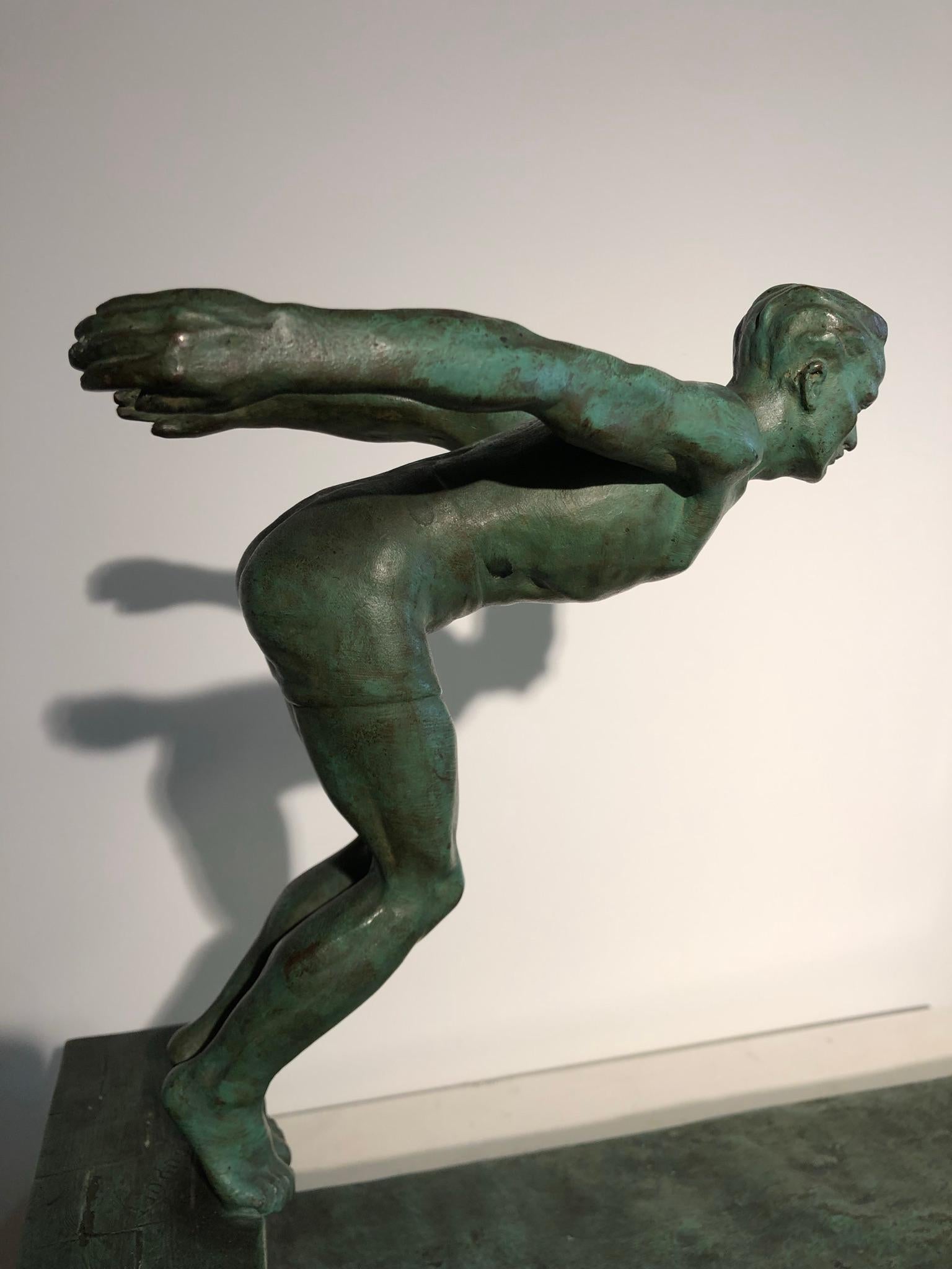 Early 20th Century Bronze Sculpture of a Diver by J.Duquet