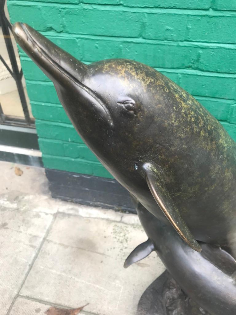Cast Bronze Sculpture of a Dolphin and Her Calf For Sale