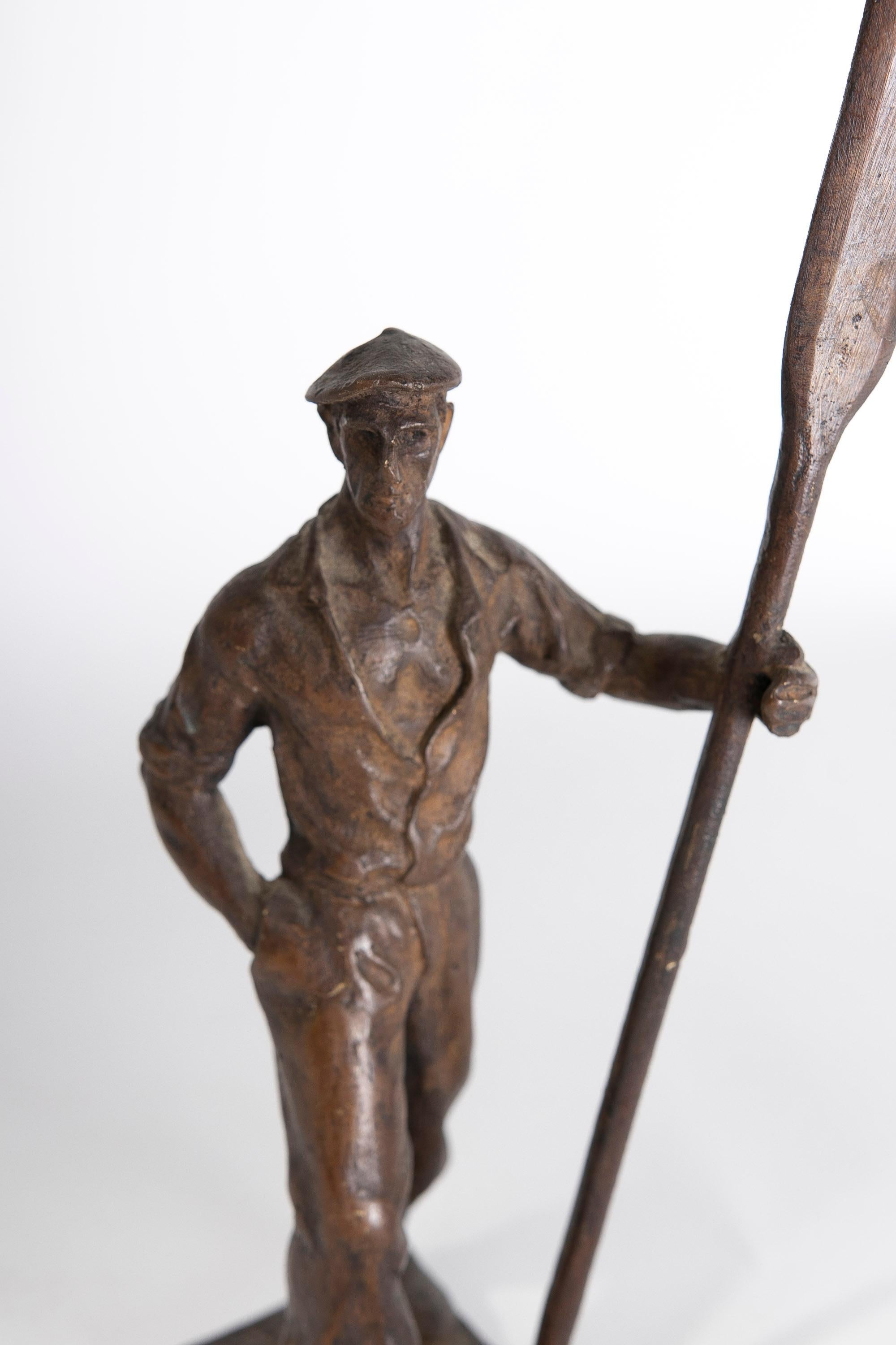 Bronze Sculpture of a Figure with Oar Signed Arruli For Sale 5