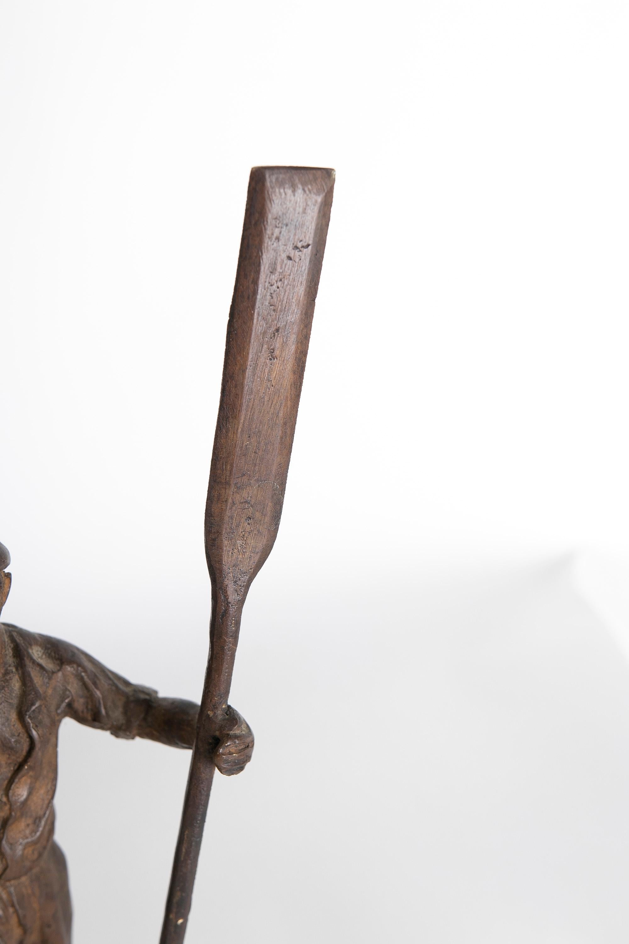 Bronze Sculpture of a Figure with Oar Signed Arruli For Sale 6