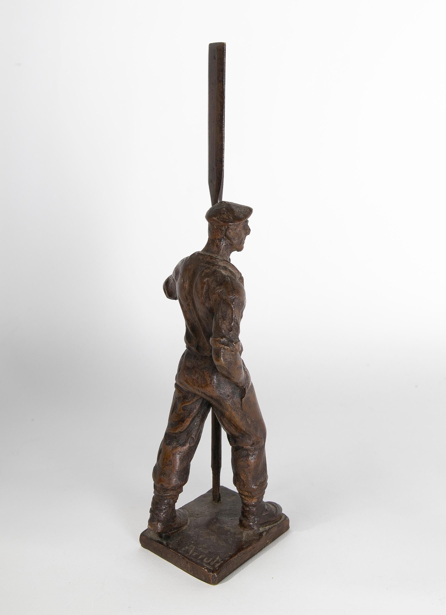 Bronze Sculpture of a Figure with Oar Signed Arruli For Sale 2
