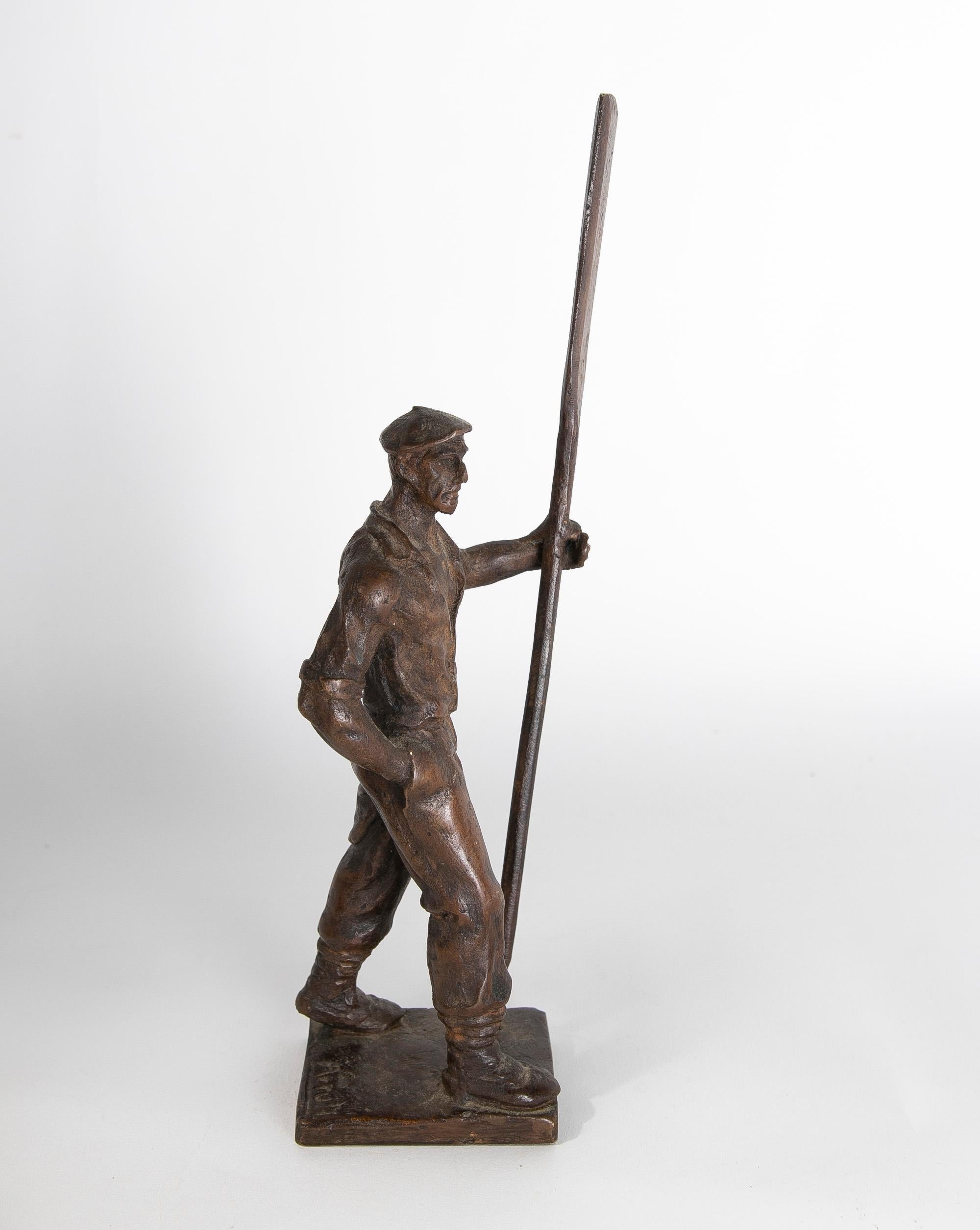 Bronze Sculpture of a Figure with Oar Signed Arruli For Sale 3