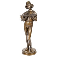 Sculpture en bronze d'une chanteuse Florentine par Paul Dubois, 19e siècle.