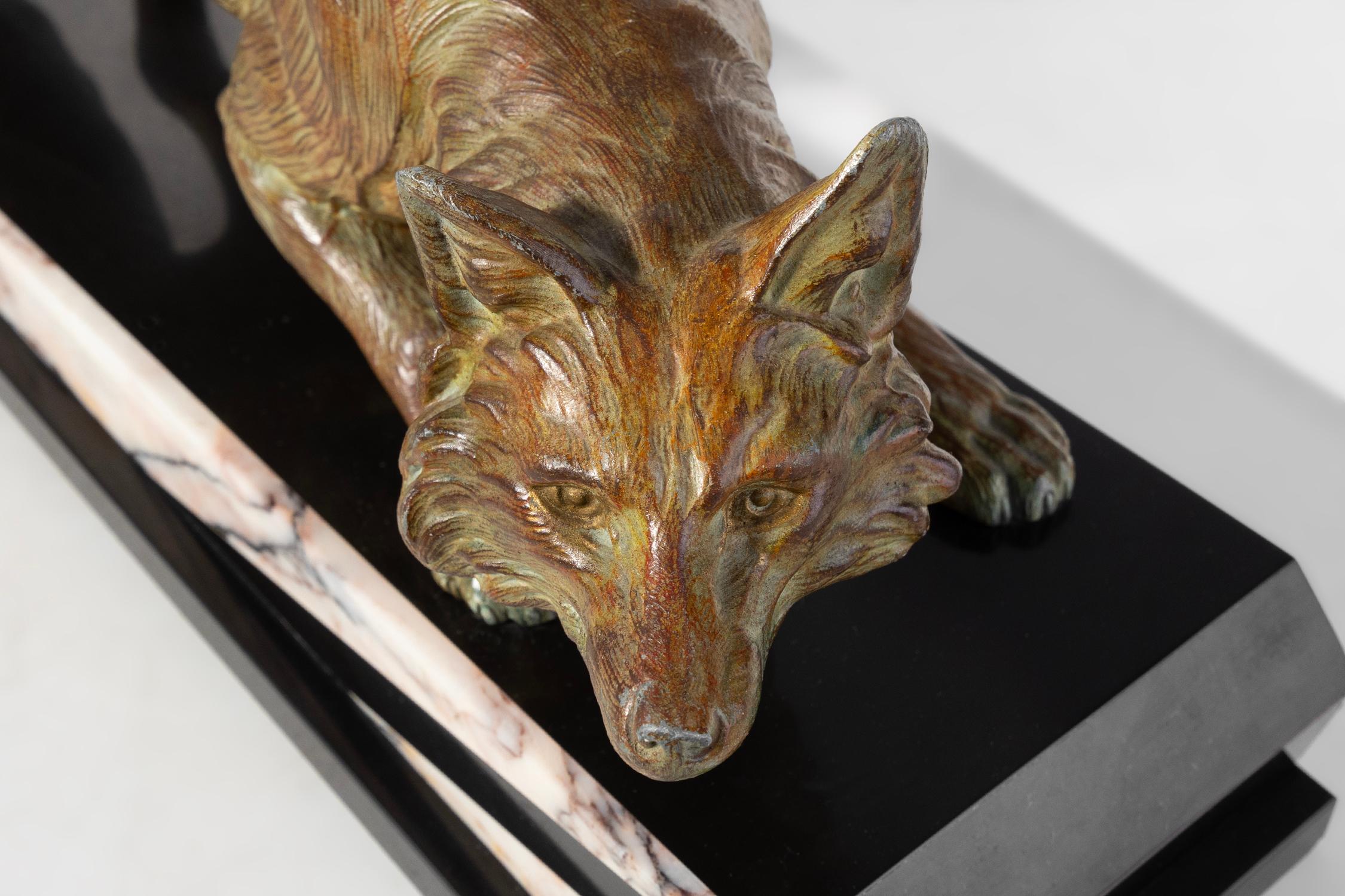 Bronze sculpture of a fox on marble by F.H. Danvin, France 1973 For Sale 1
