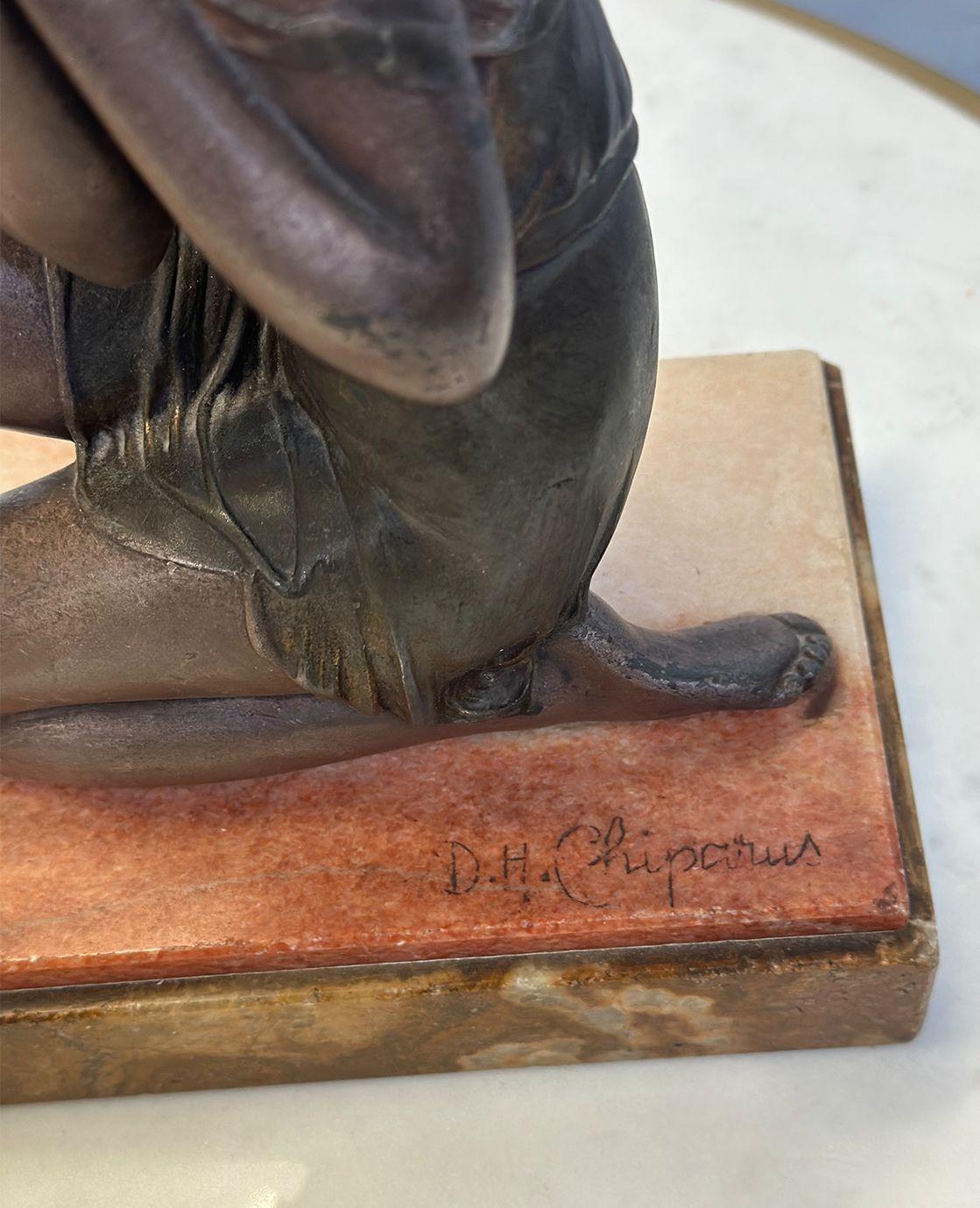 Bronze Sculpture of a Girl on Marble Base by D.H. Chiparus In Good Condition For Sale In Los Angeles, CA