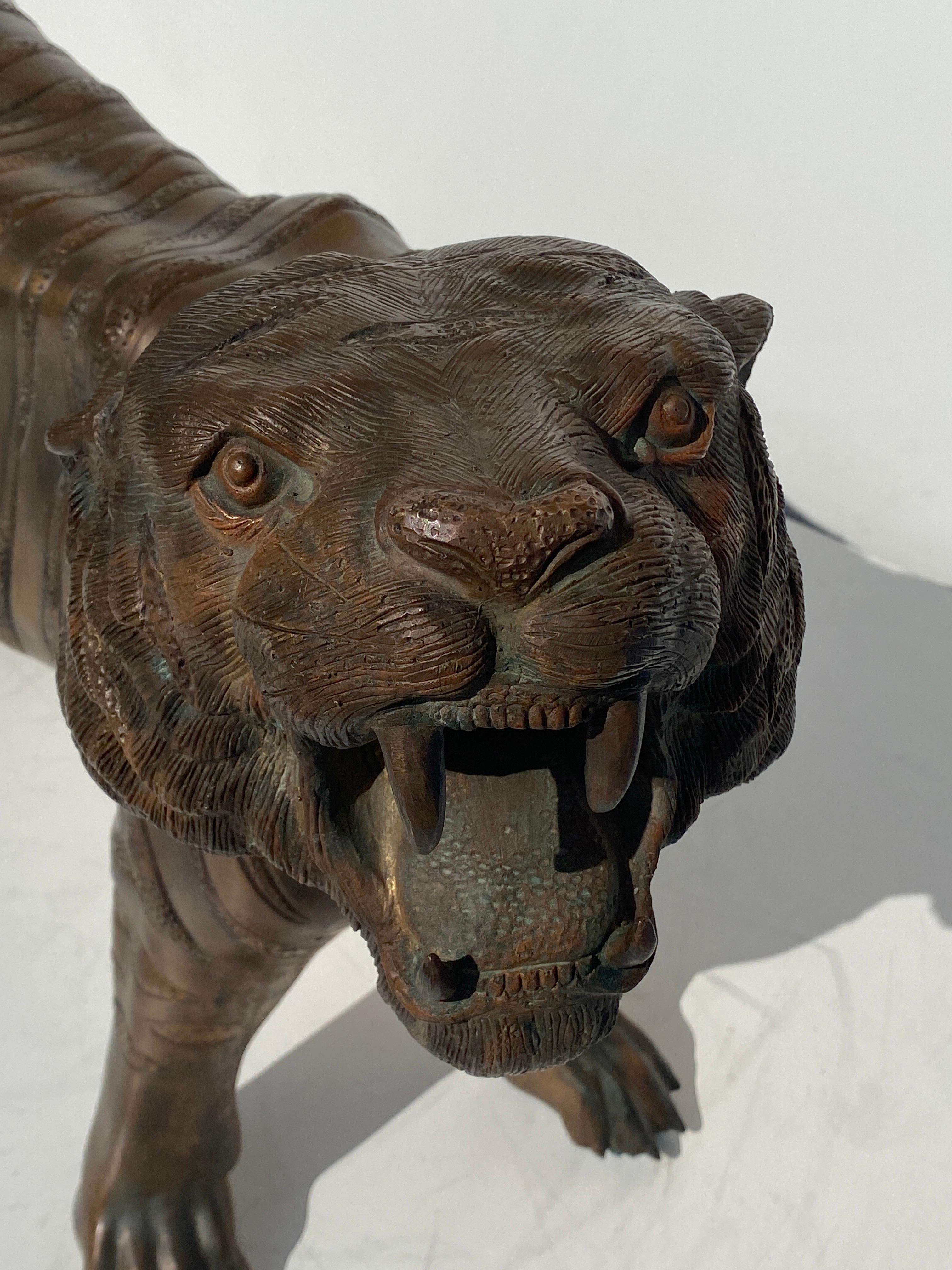 Bronze Sculpture of a Roaring Tiger For Sale 7