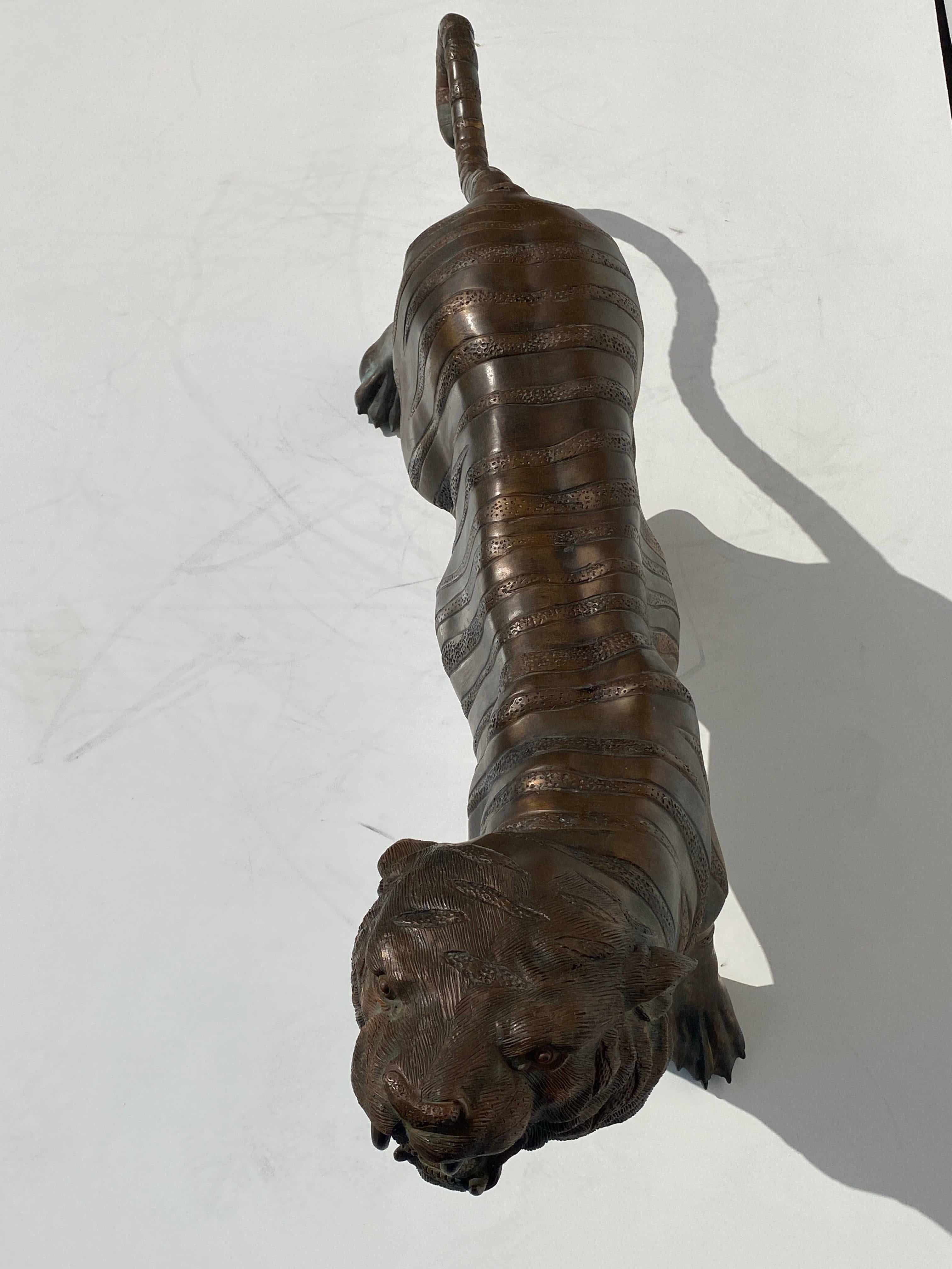 Bronze Sculpture of a Roaring Tiger For Sale 9