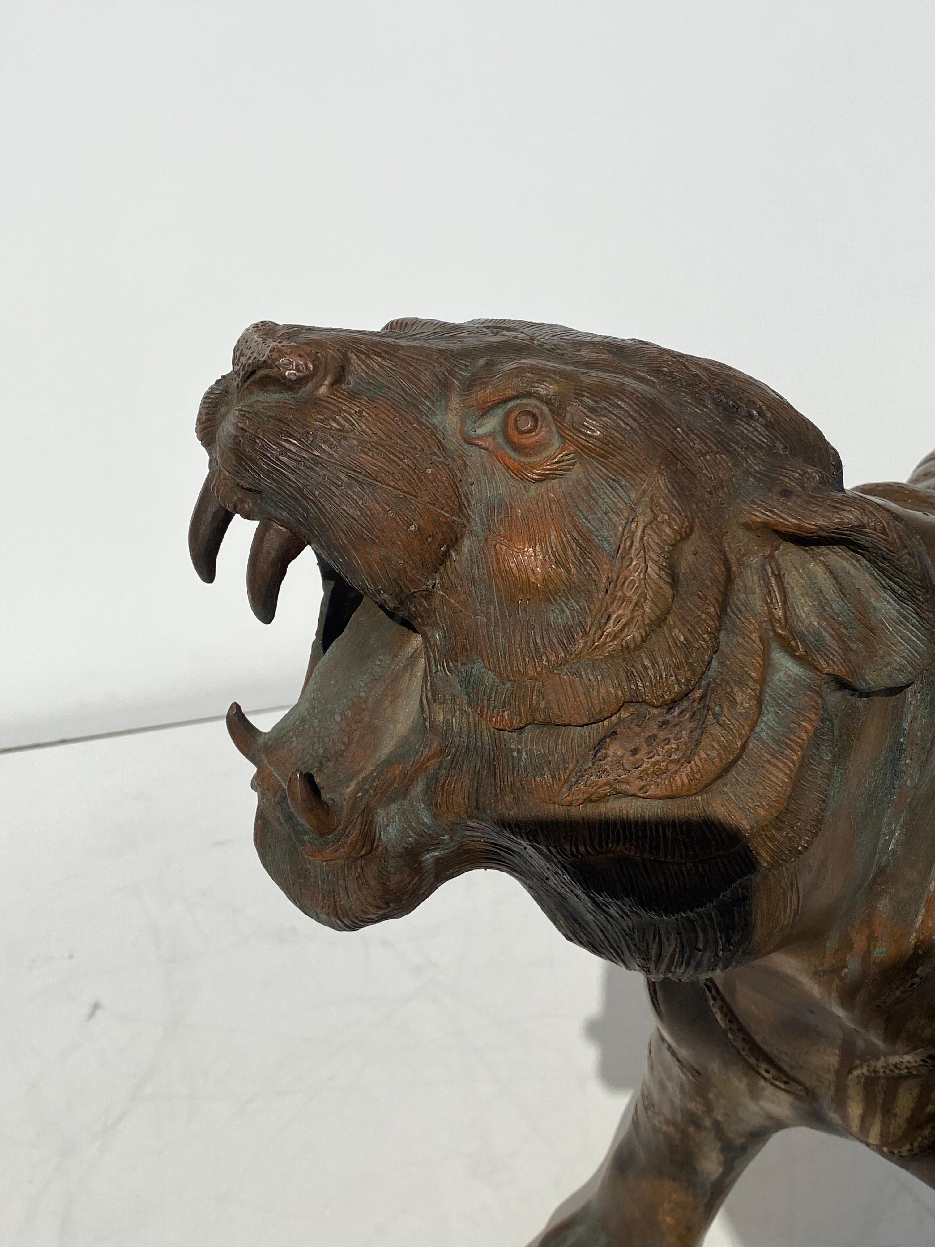 Bronze Sculpture of a Roaring Tiger For Sale 10