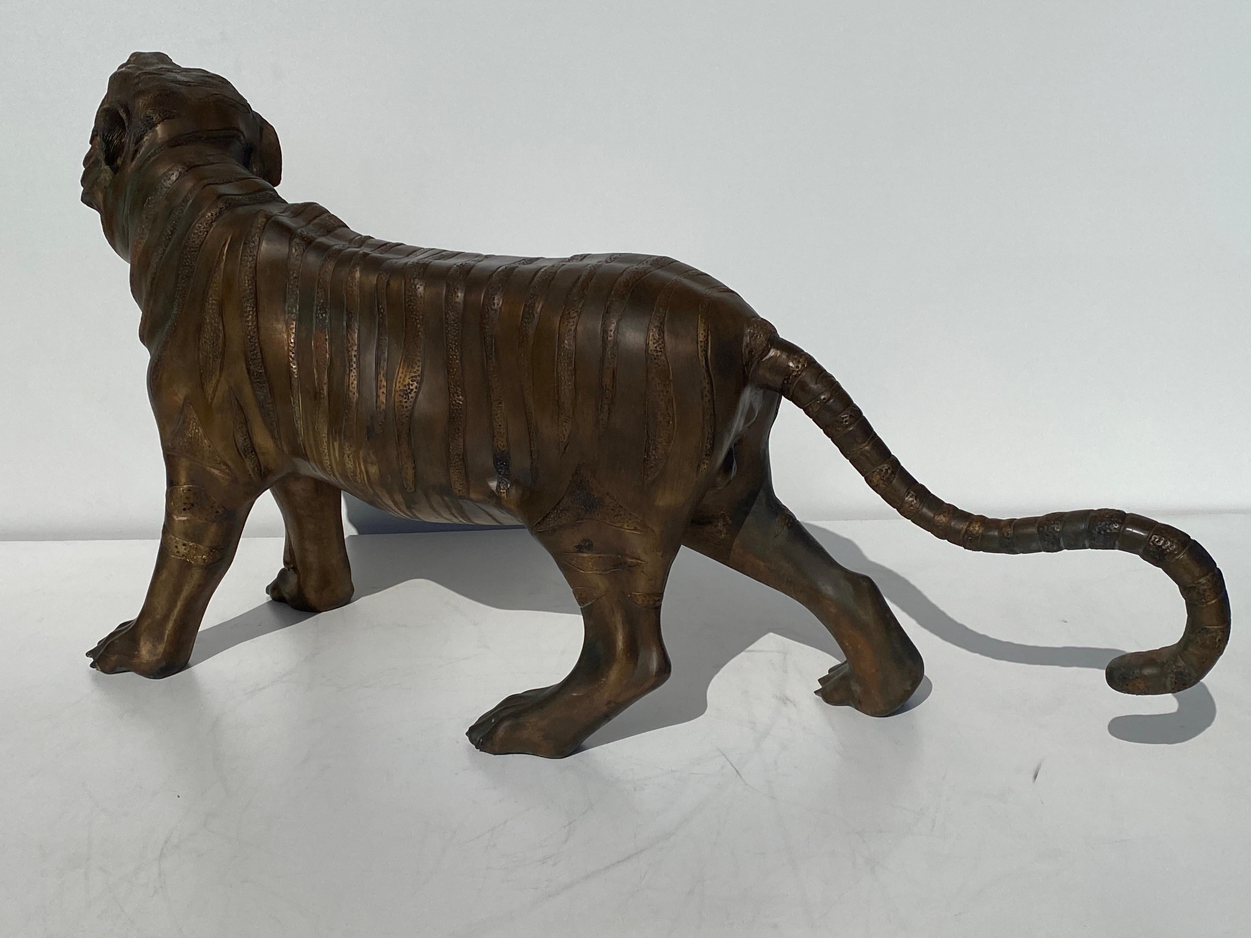 Bronze Sculpture of a Roaring Tiger For Sale 2