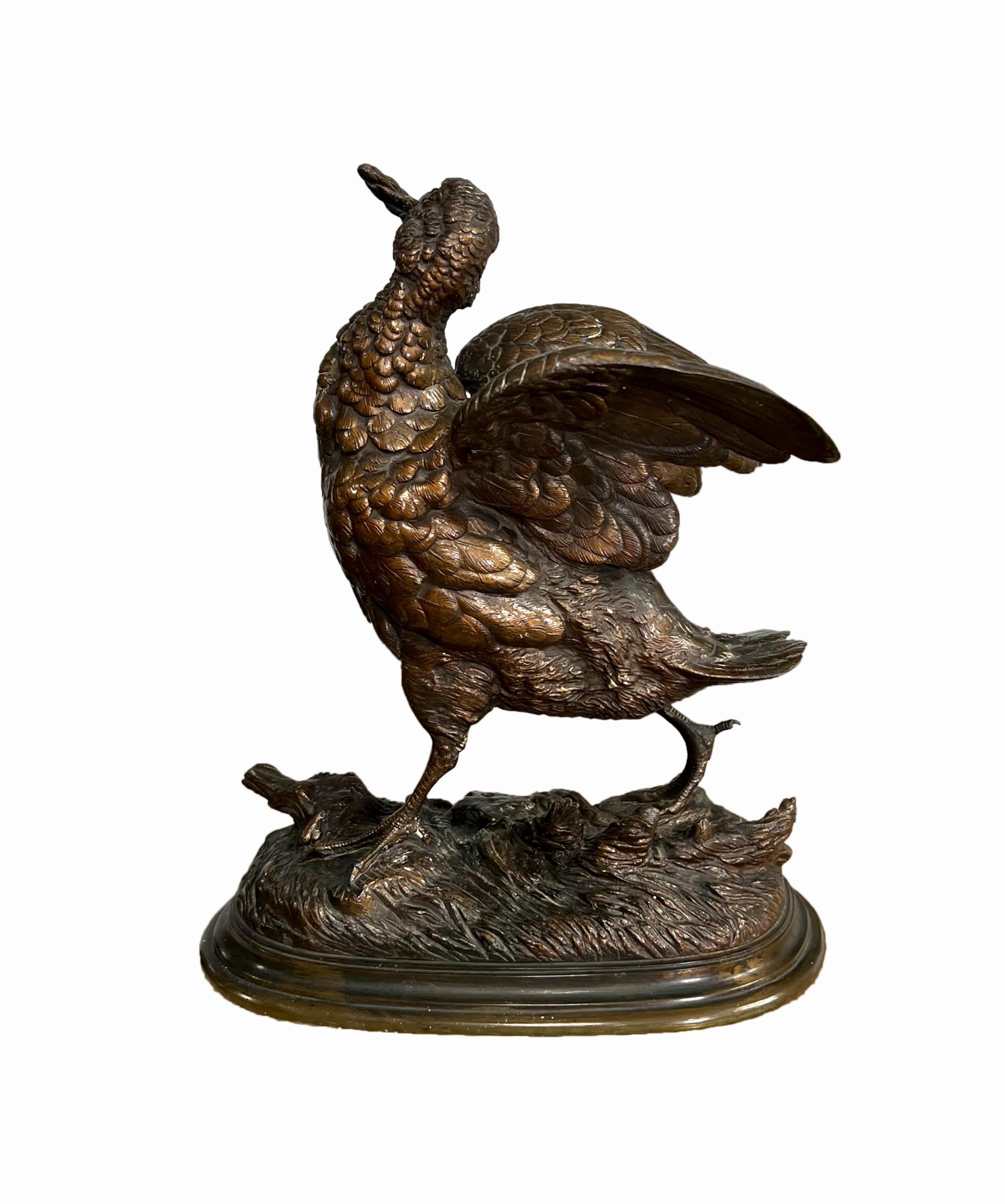 Patinated Bronze Sculpture of a Grouse by Alfred Barye For Sale