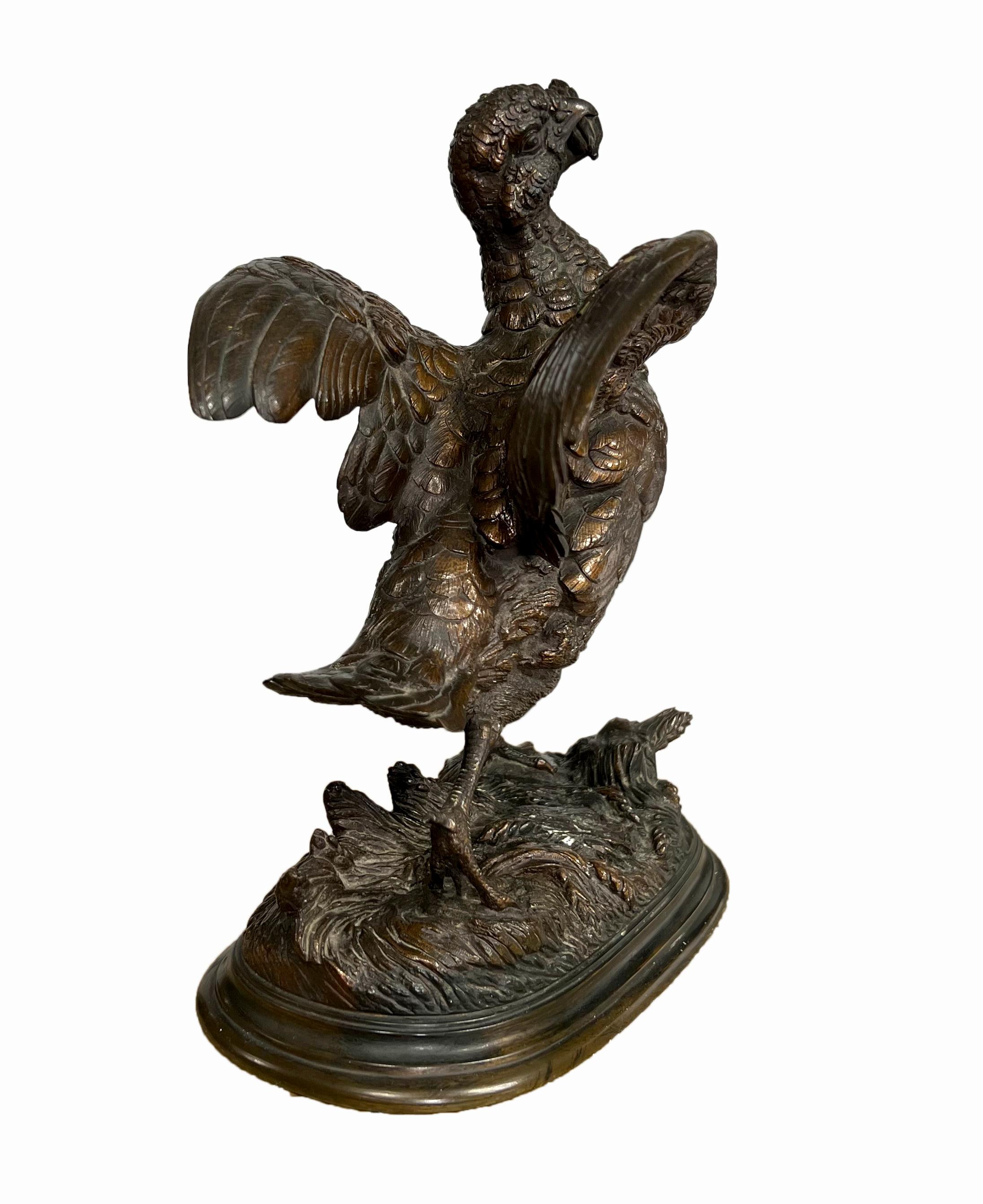 19th Century Bronze Sculpture of a Grouse by Alfred Barye For Sale