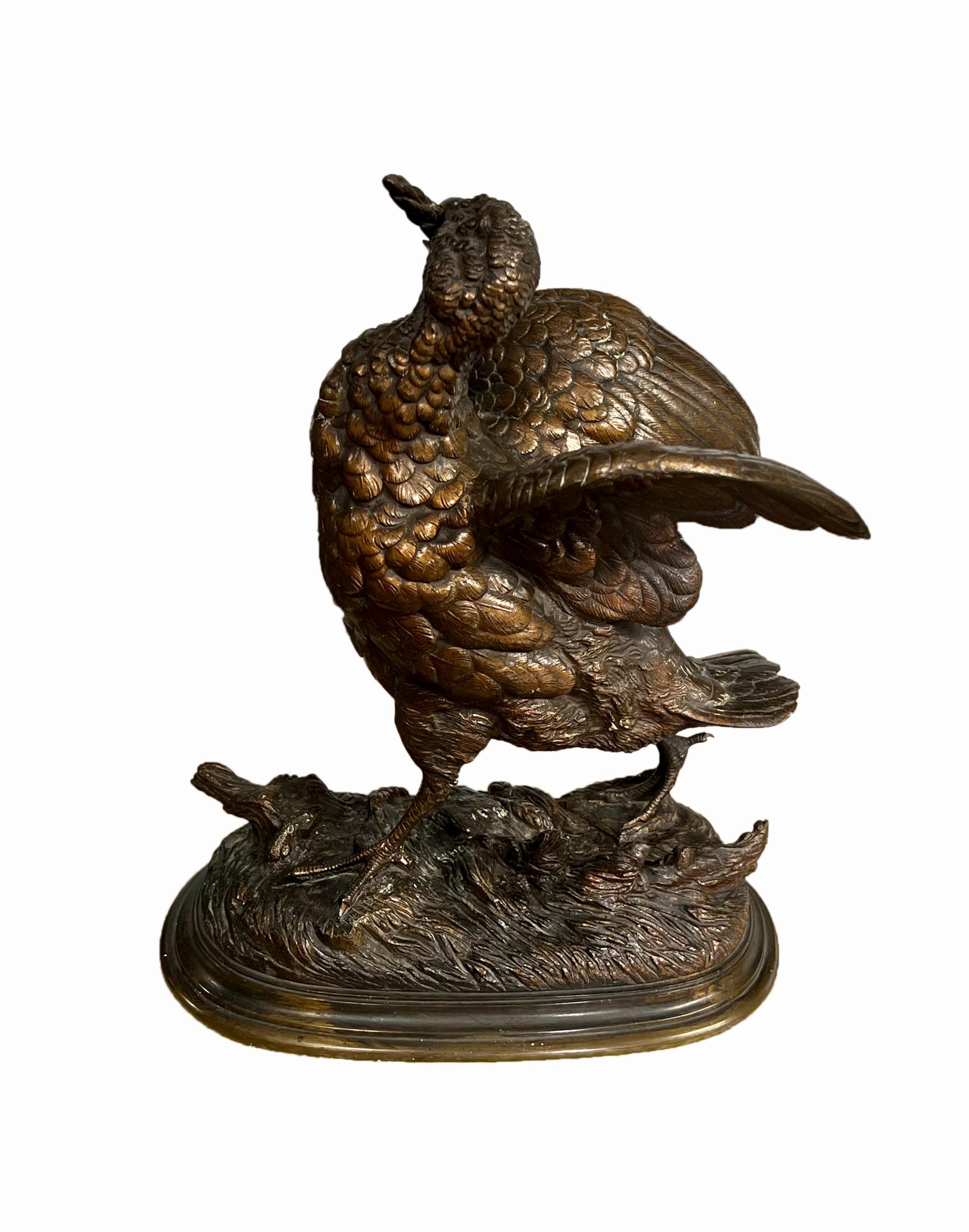 Bronze Sculpture of a Grouse by Alfred Barye For Sale 1