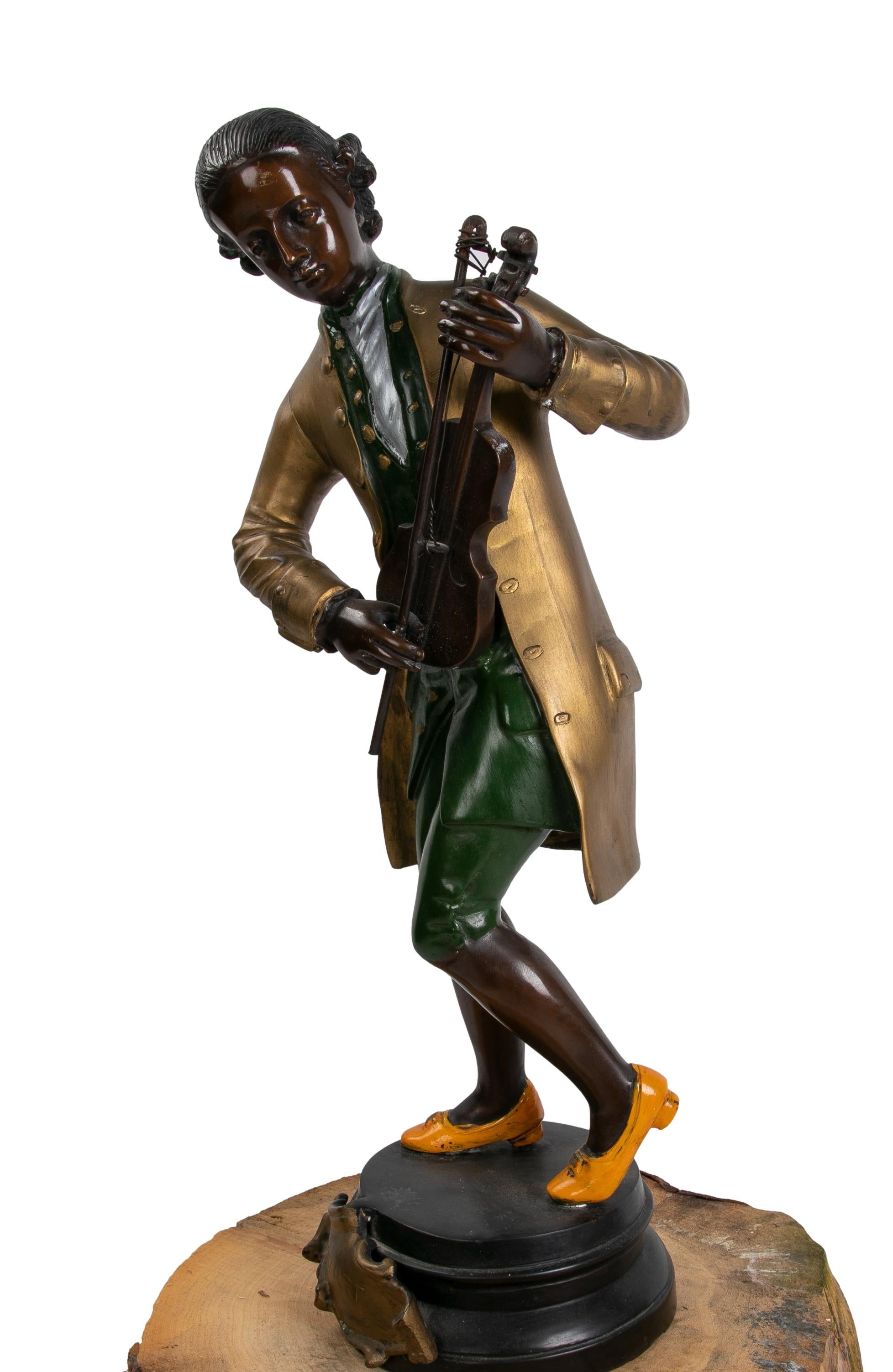 Bronze Sculpture of a Hand-Painted Musician Character.