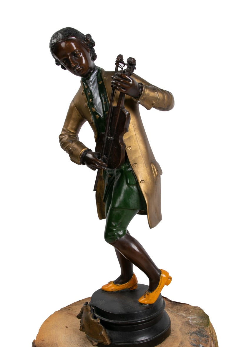 Bronze Sculpture of a HandPainted Musician Character For Sale at 1stDibs