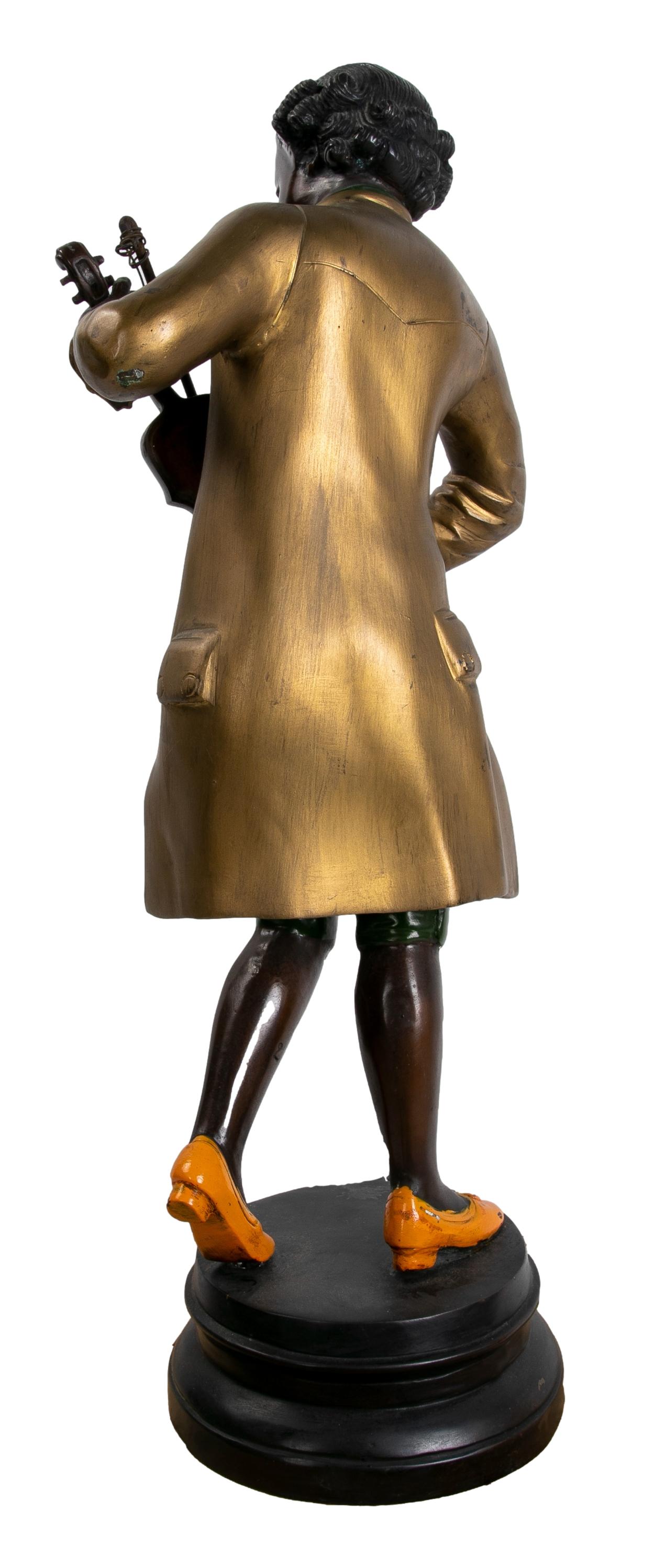 20th Century Bronze Sculpture of a Hand-Painted Musician Character