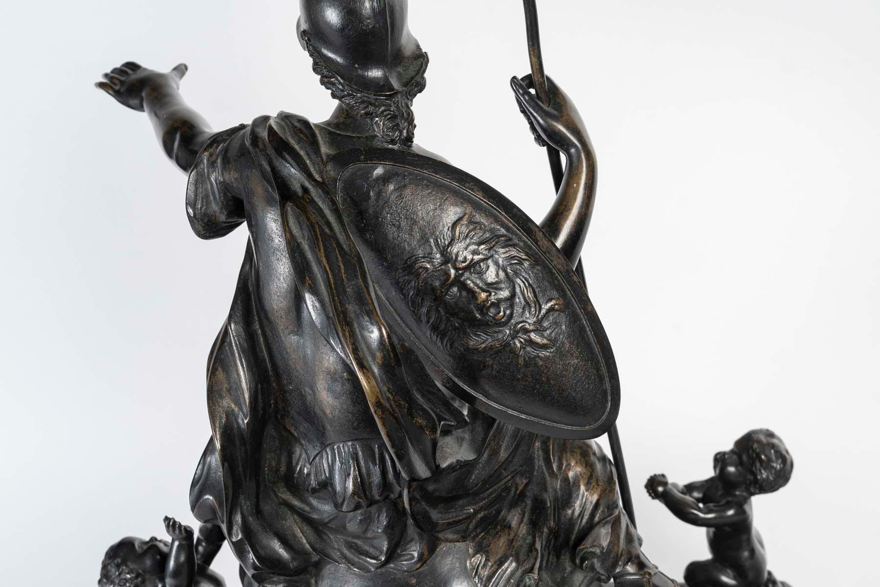 Bronze Sculpture of a Helmeted Woman Surrounded by Cherubs, Napoleon III Period. For Sale 6