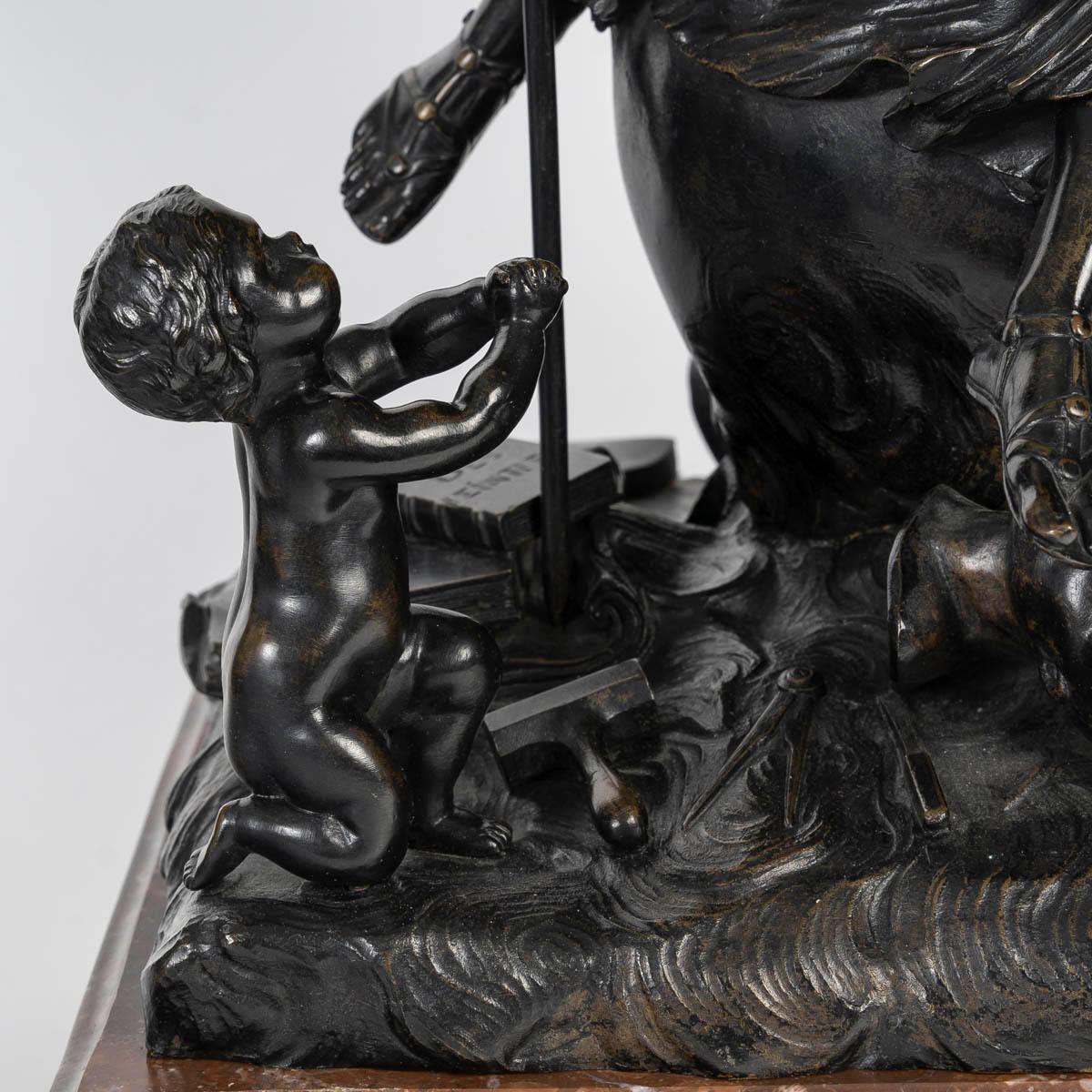 Bronze Sculpture of a Helmeted Woman Surrounded by Cherubs, Napoleon III Period. In Good Condition For Sale In Saint-Ouen, FR