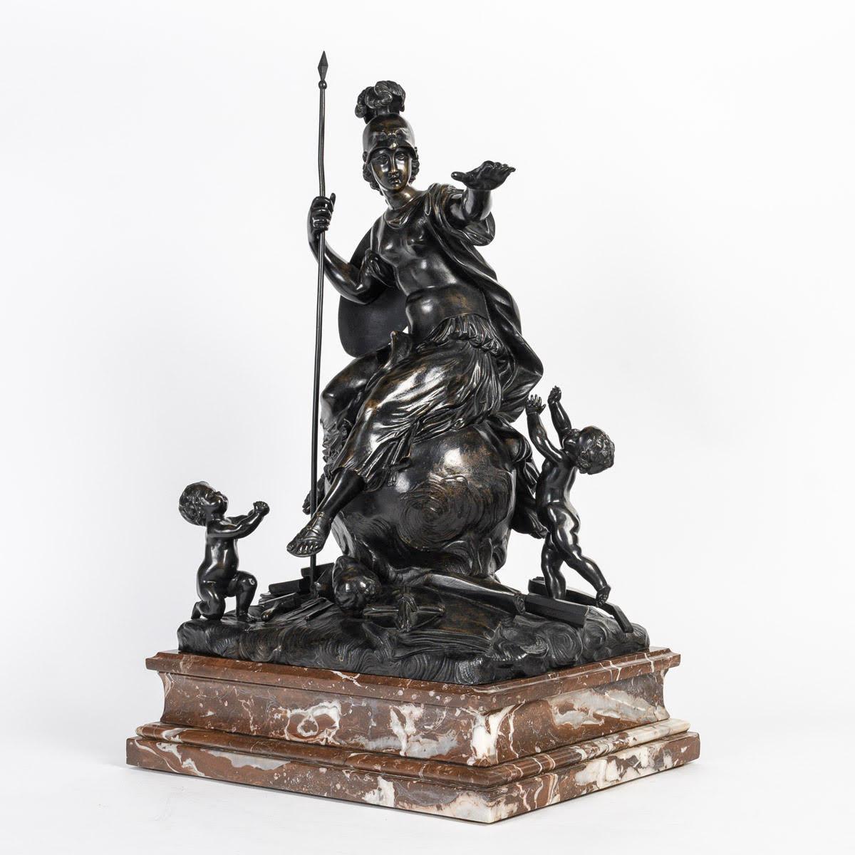 19th Century Bronze Sculpture of a Helmeted Woman Surrounded by Cherubs, Napoleon III Period. For Sale