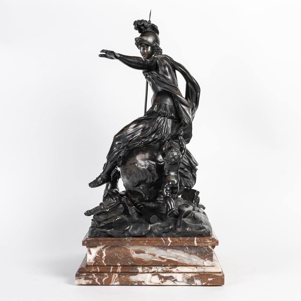 Bronze Sculpture of a Helmeted Woman Surrounded by Cherubs, Napoleon III Period. For Sale 3