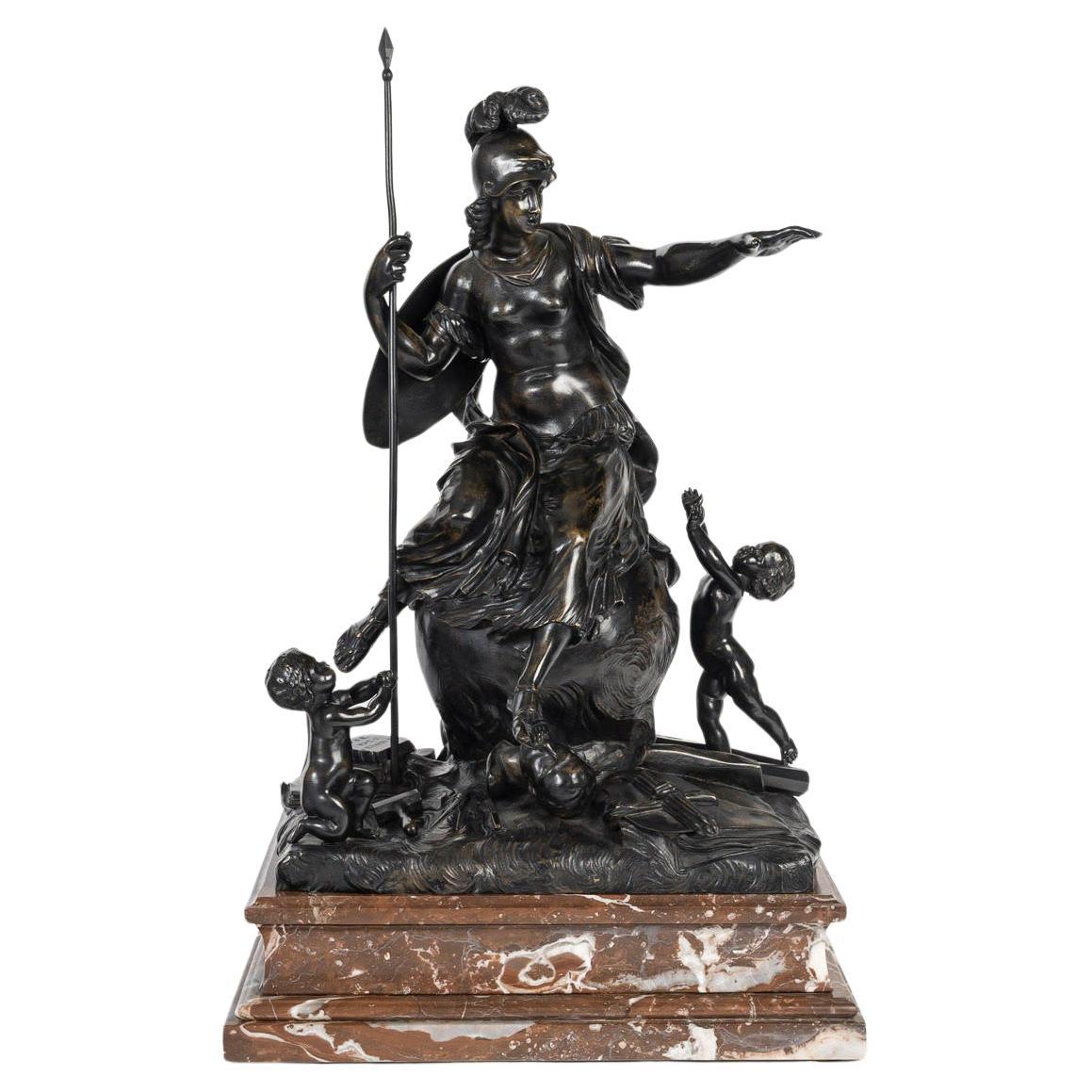 Bronze Sculpture of a Helmeted Woman Surrounded by Cherubs, Napoleon III Period. For Sale