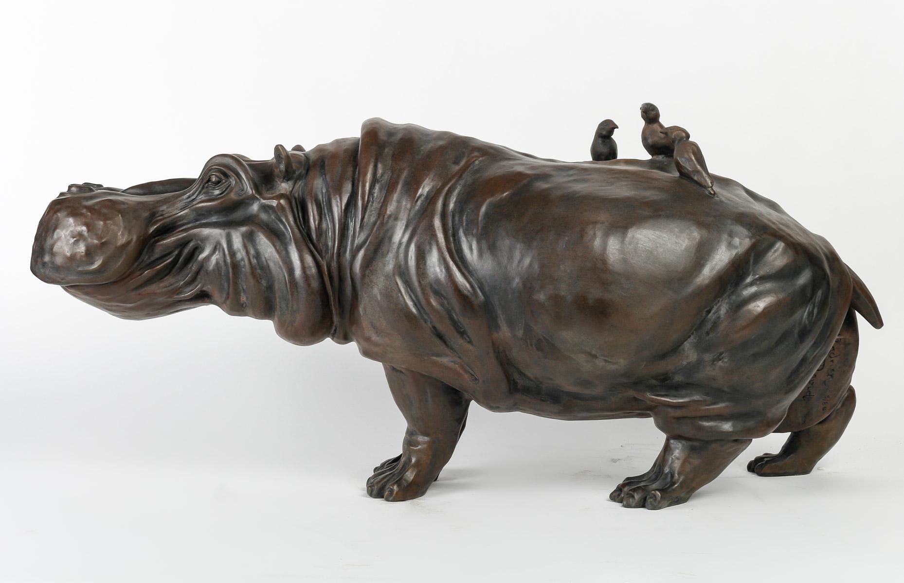 Patinated Bronze Sculpture of a Hippopotamus by Artist Hadrien David.