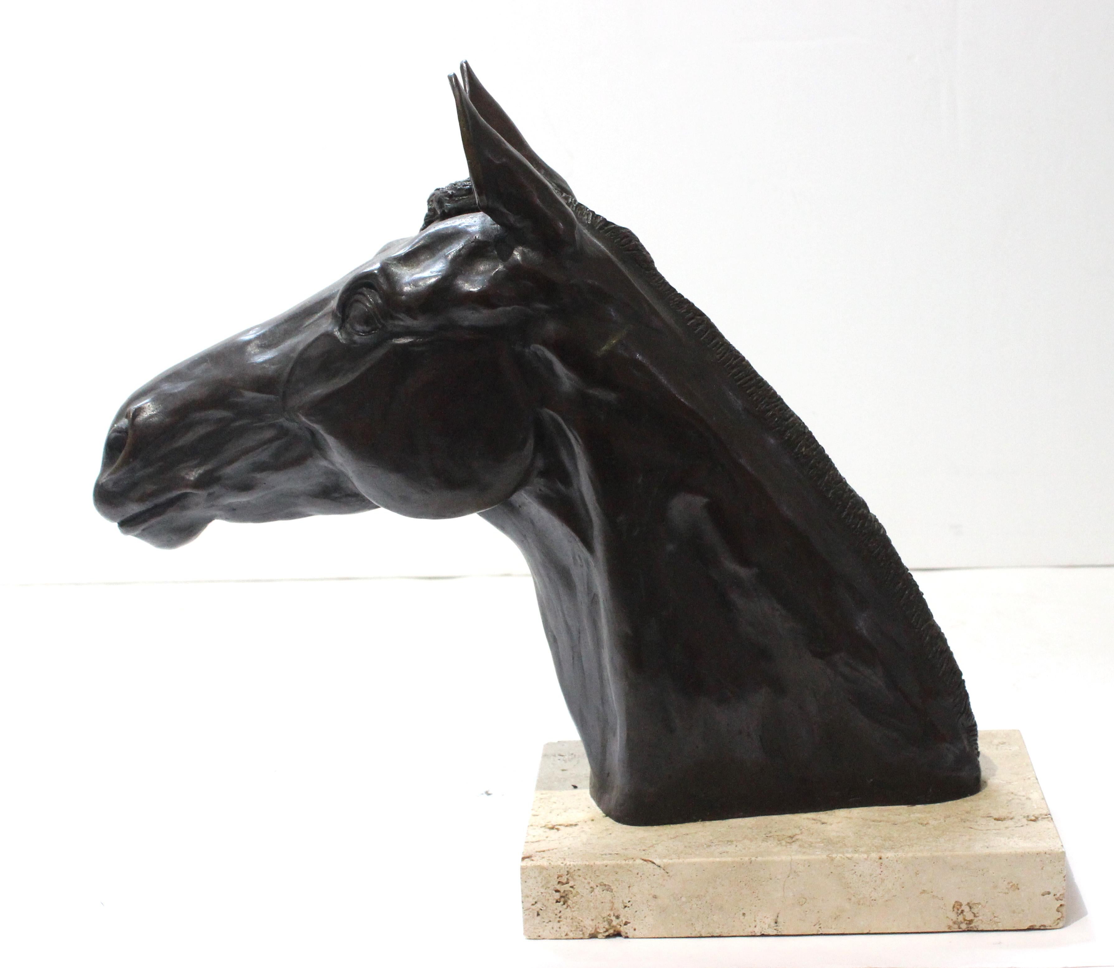 Hand-Crafted Bronze Sculpture of a Horse Head by Nancy Weimer Belden For Sale