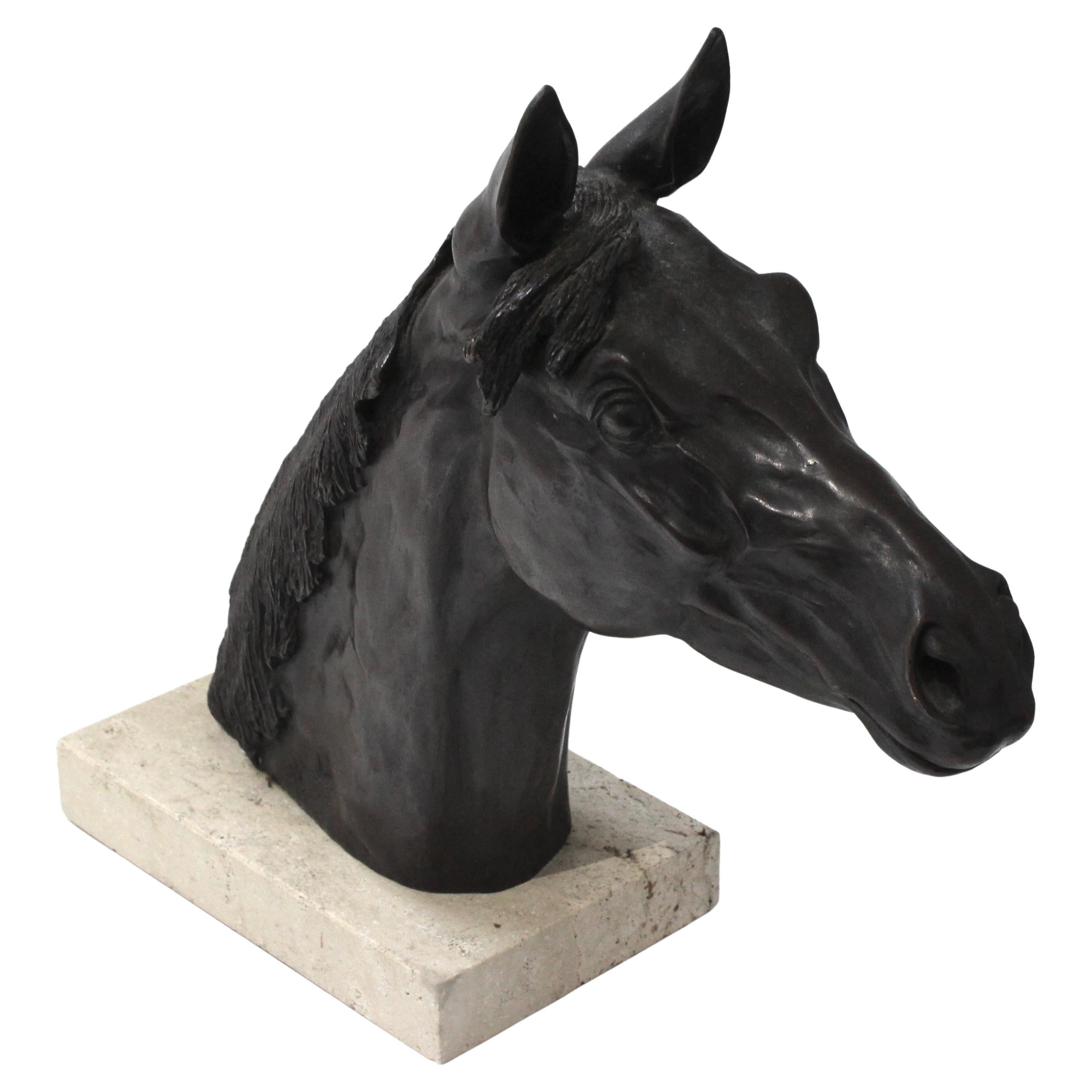 Sculpture en bronze d'une tête de cheval par Nancy Weimer Belden