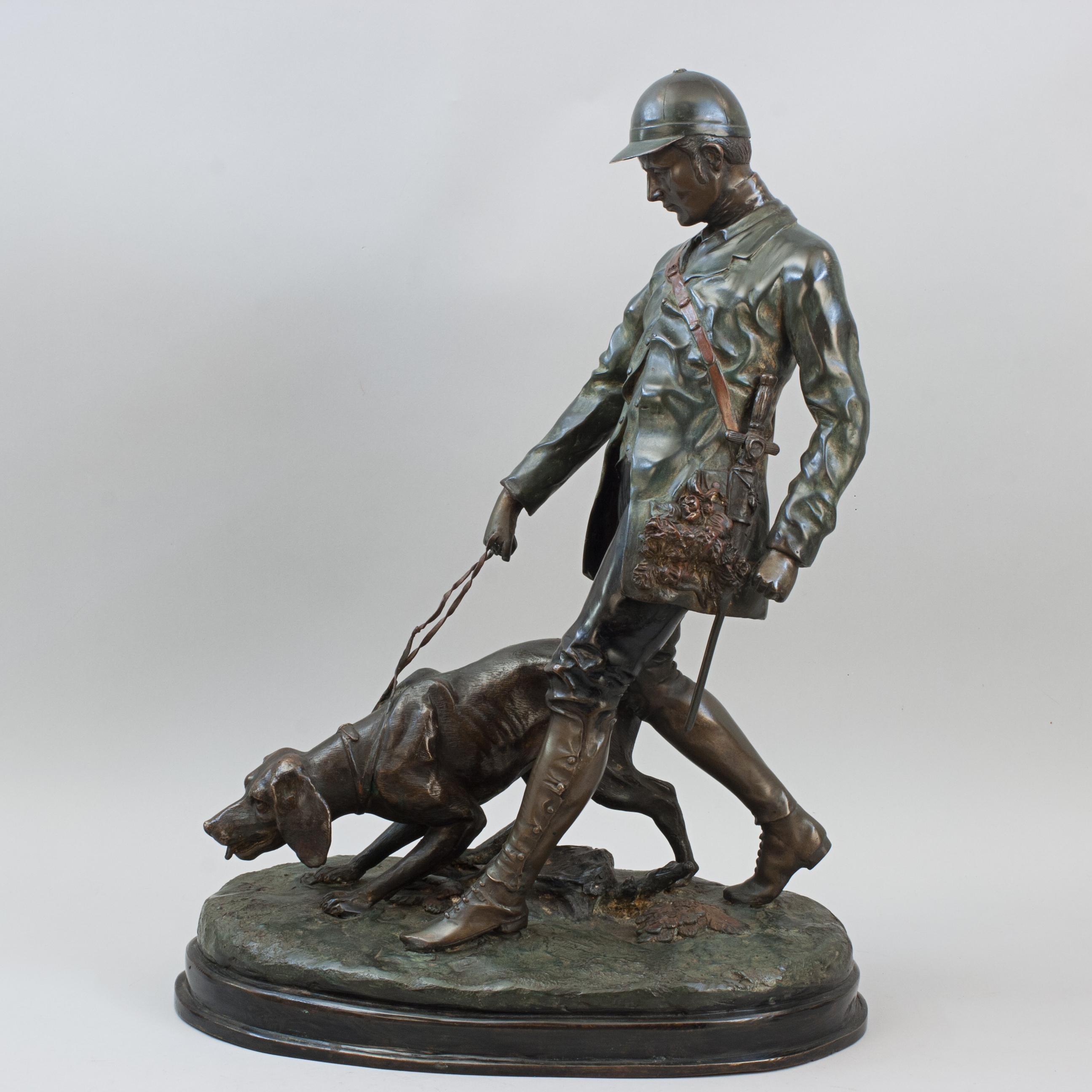 Scultura in bronzo di cacciatore con cane da caccia In condizioni buone in vendita a Oxfordshire, GB