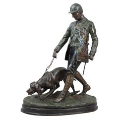 Bronze-Skulptur eines Jagdmanns mit Hund