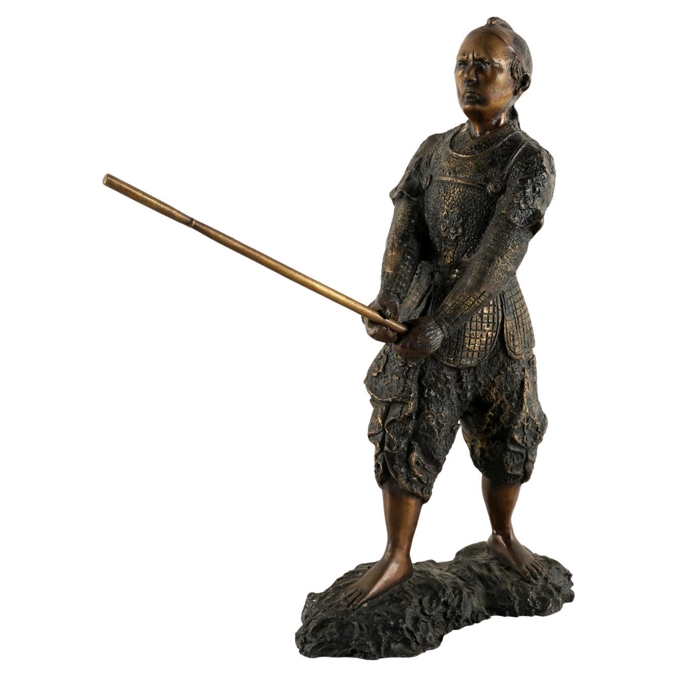 Sculpture en bronze d'un guerrier samouraï japonais perdu de cire, fin du 20e siècle