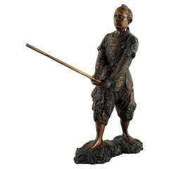 Vintage Bronze Sculpture of a Japanese Samurai Warrior Lost Wax Late 20th Century