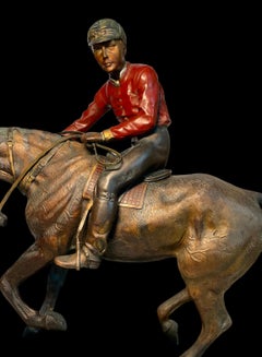 Sculpture en bronze d'un Jockey et son cheval d'après Pierre Jules Mene