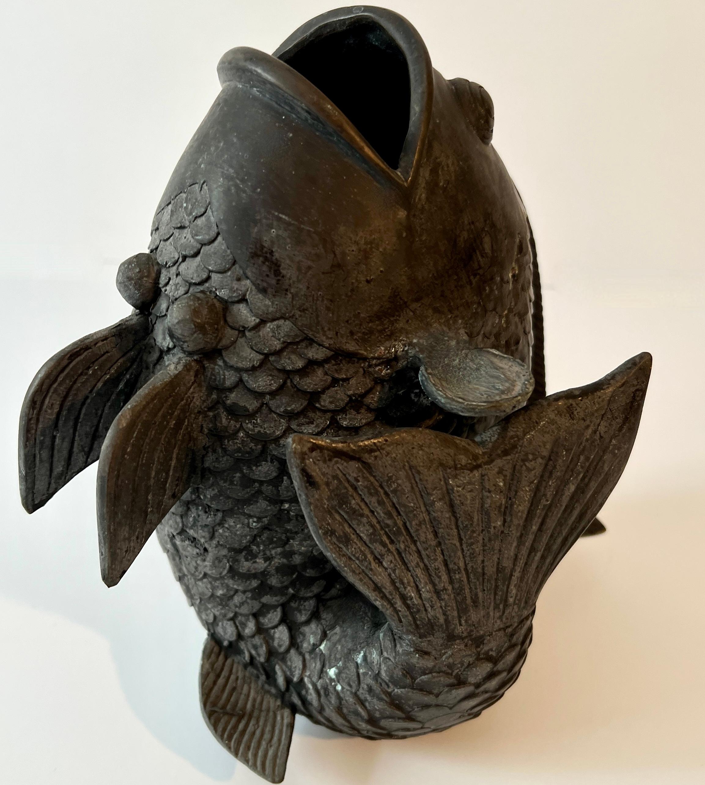 Bronze Sculpture of a Koi Fish Sculpture Vase For Sale 4
