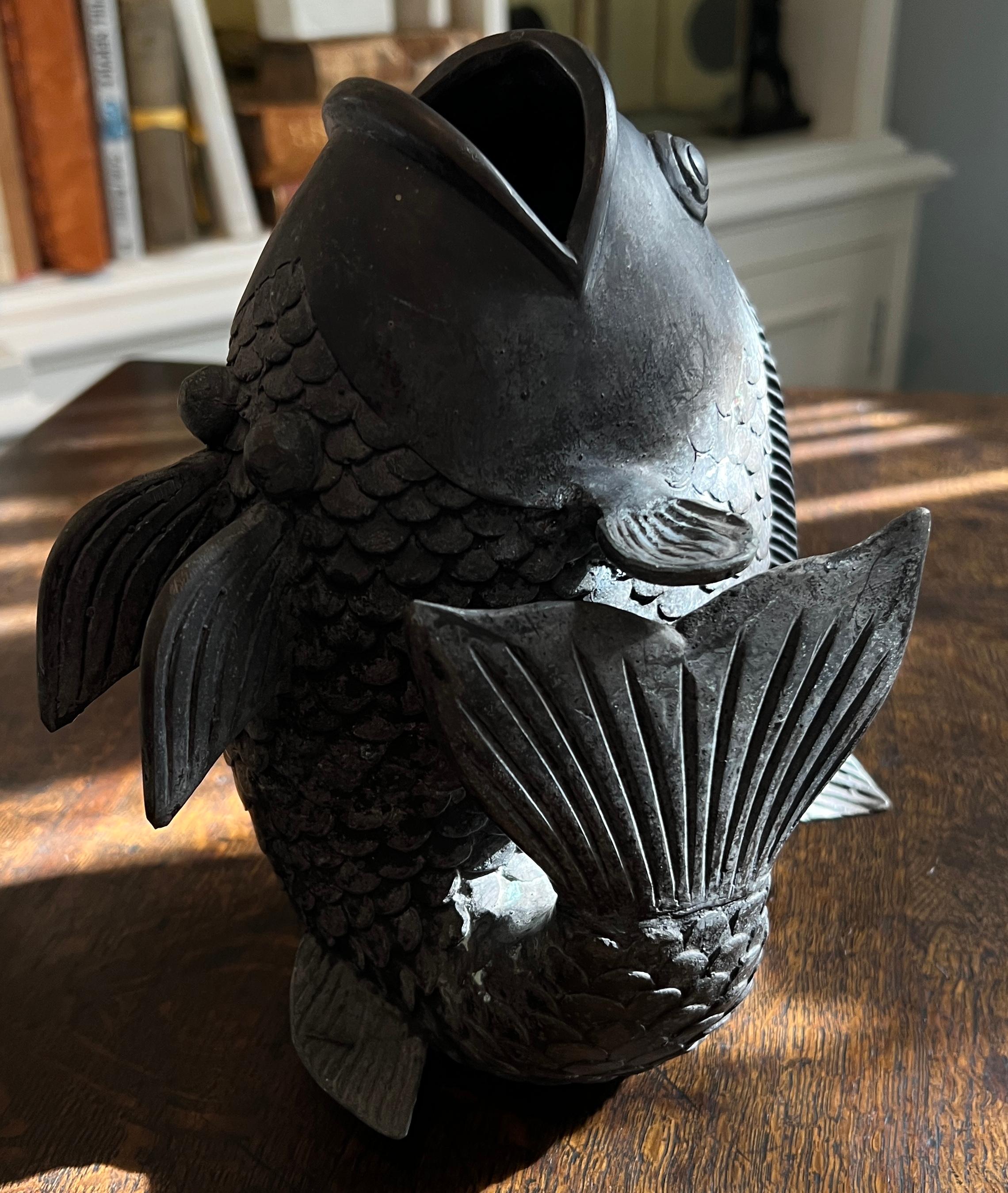 Bronze Sculpture of a Koi Fish Sculpture Vase For Sale 5