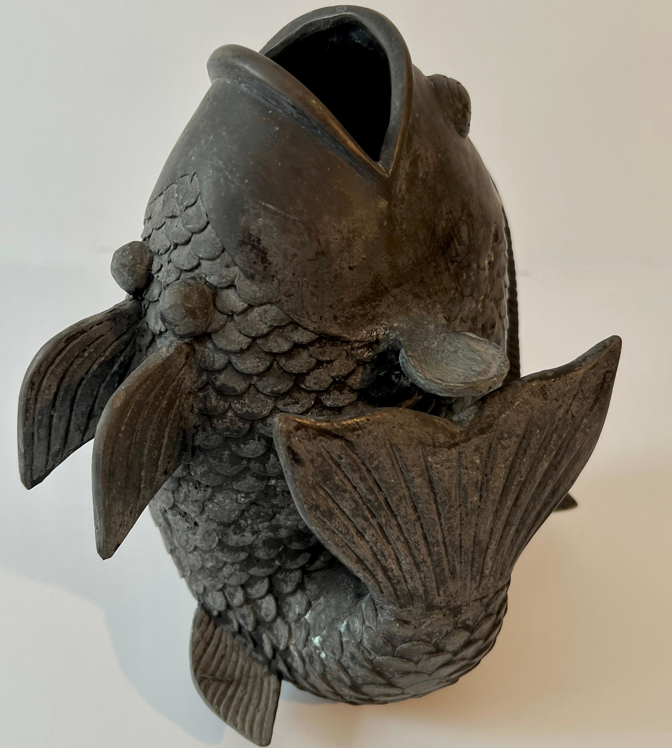 Bronze Sculpture of a Koi Fish Sculpture Vase For Sale 6