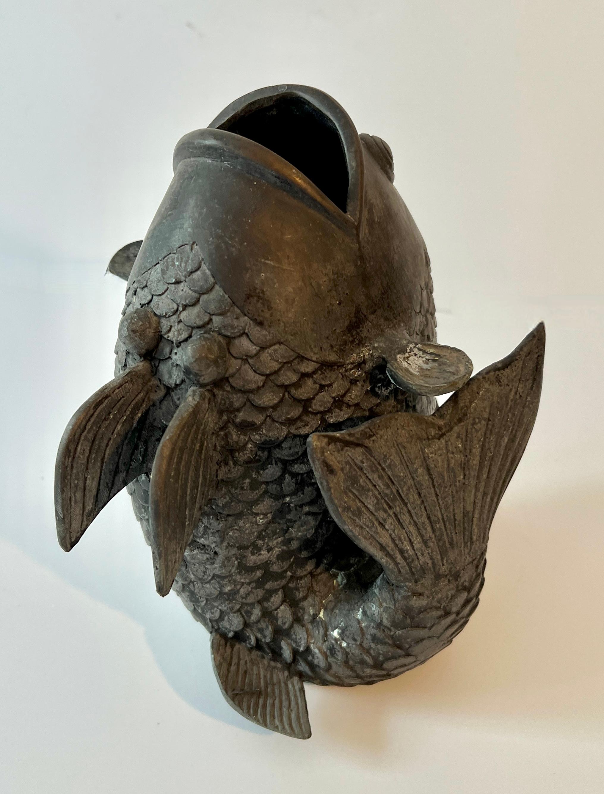 Japonisme Bronze Sculpture of a Koi Fish Sculpture Vase For Sale
