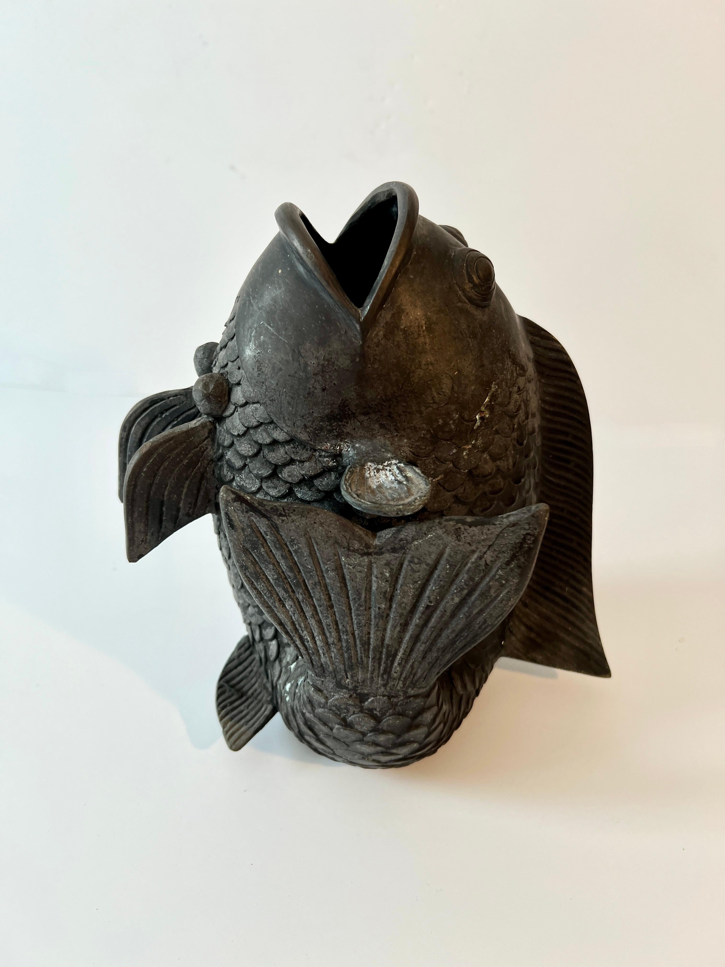 Japanese Bronze Sculpture of a Koi Fish Sculpture Vase For Sale