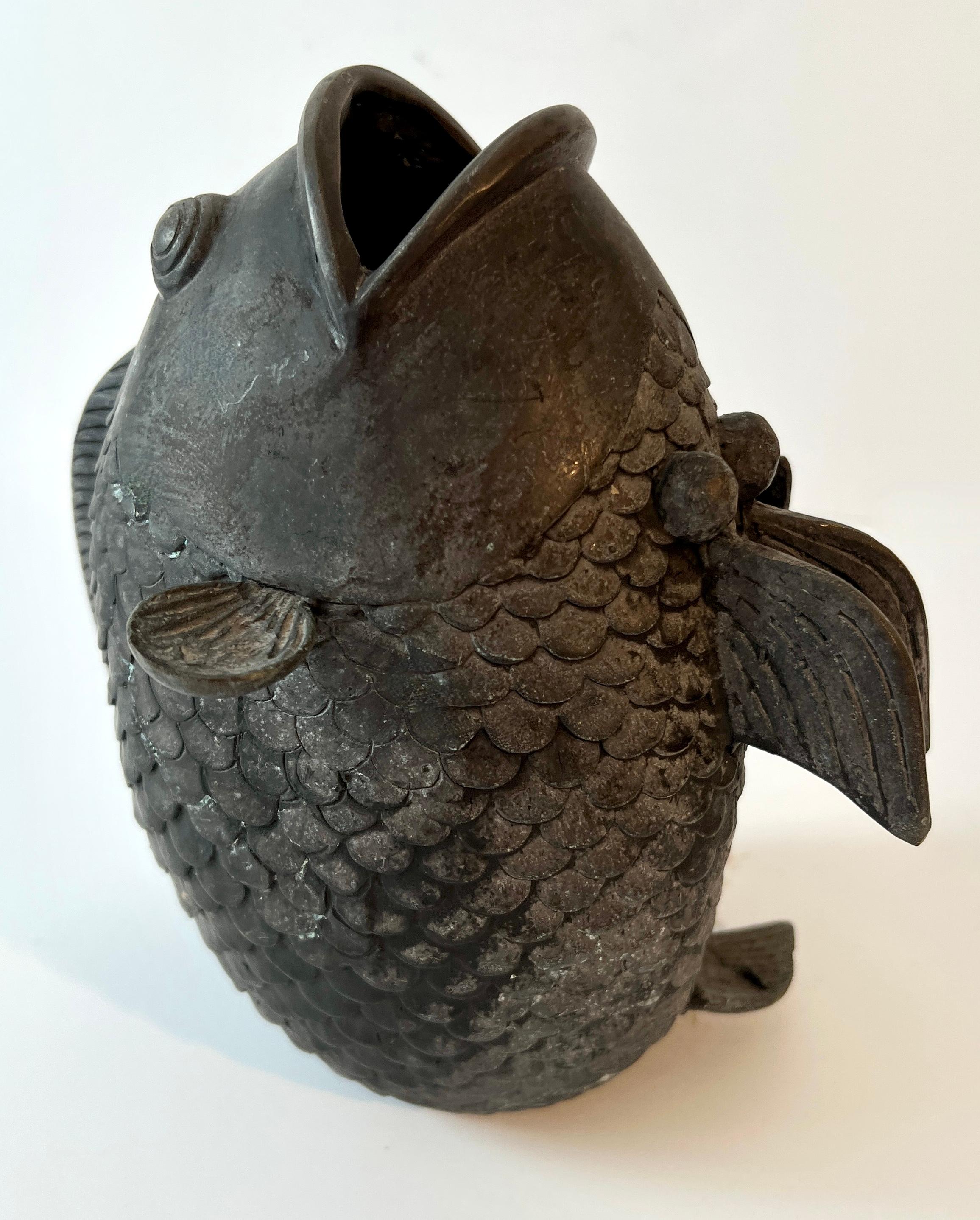 20th Century Bronze Sculpture of a Koi Fish Sculpture Vase For Sale
