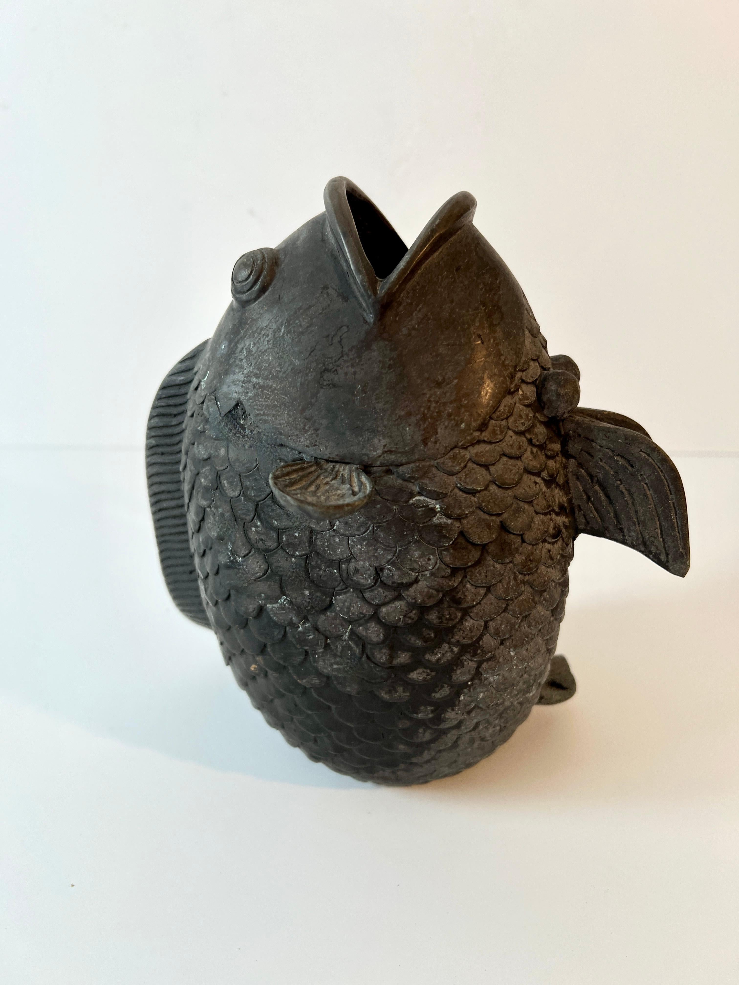 Bronze Sculpture of a Koi Fish Sculpture Vase For Sale 1