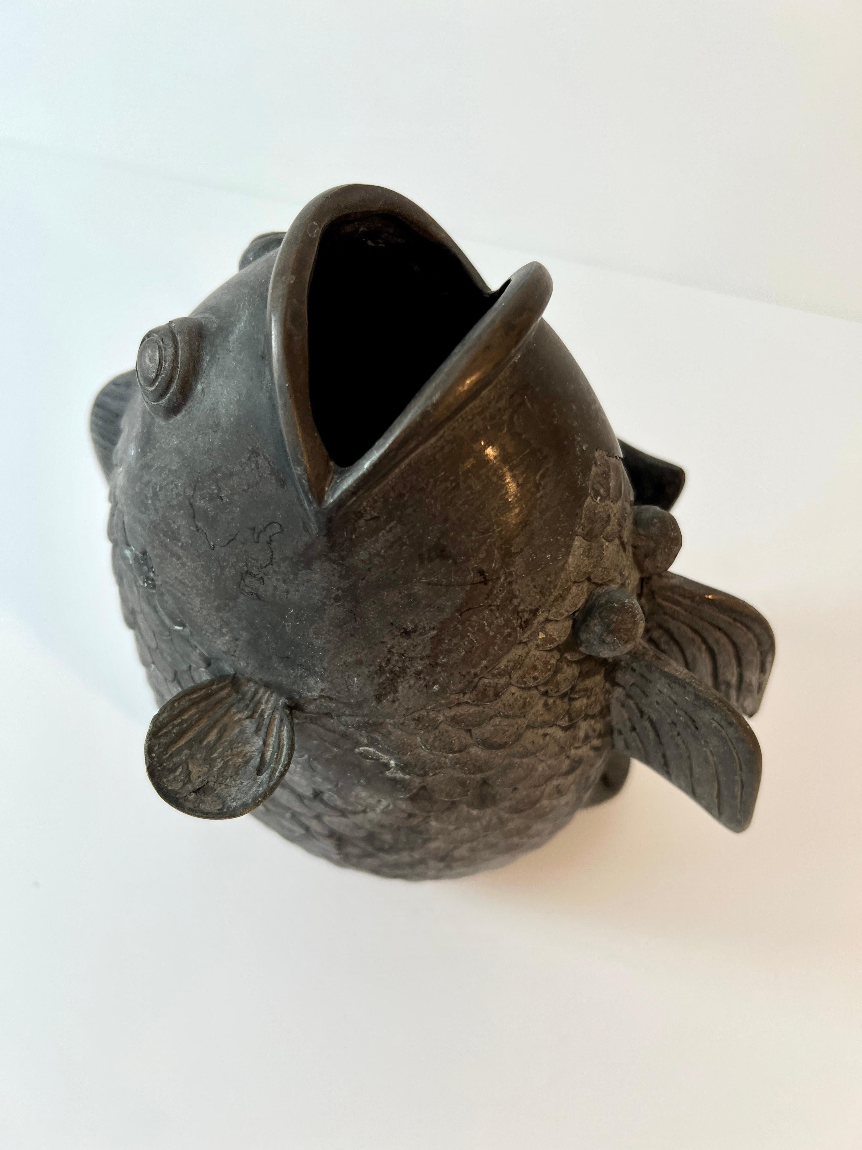 Bronze Sculpture of a Koi Fish Sculpture Vase For Sale 2